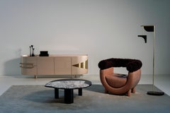 Mid-Century Modern Mel Leather Lounge Chair, Faux Fur, Handmade by Greenapple