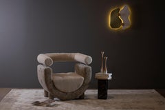 Mid-Century Modern Mel Lounge Chair, Velvet Pearl Boucle, by Greenapple