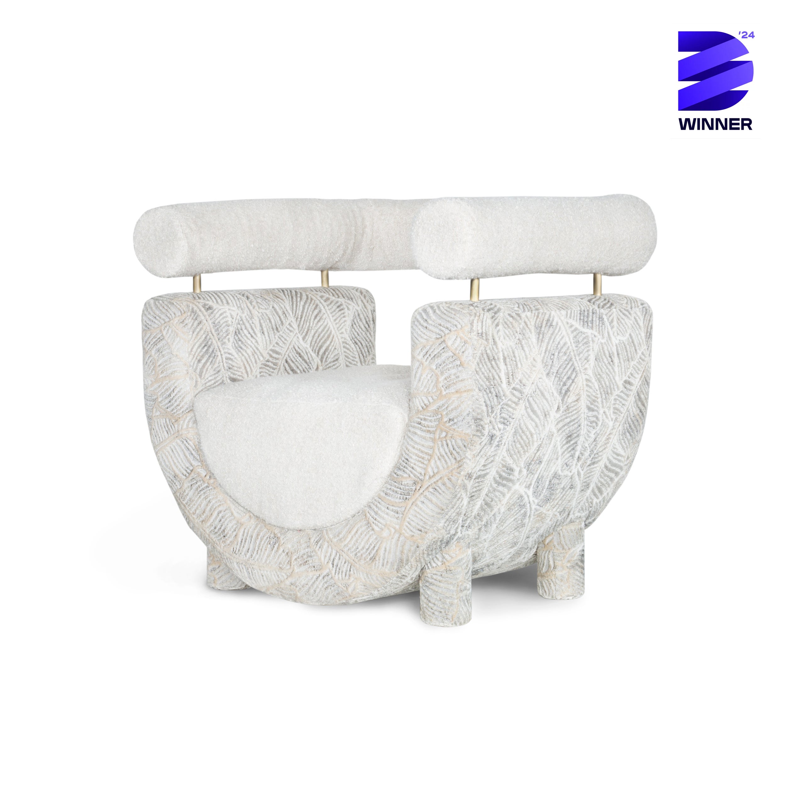 Mid-Century Modern Mel Armchair, Velvet Pearl Bouclé, Handmade by Greenapple