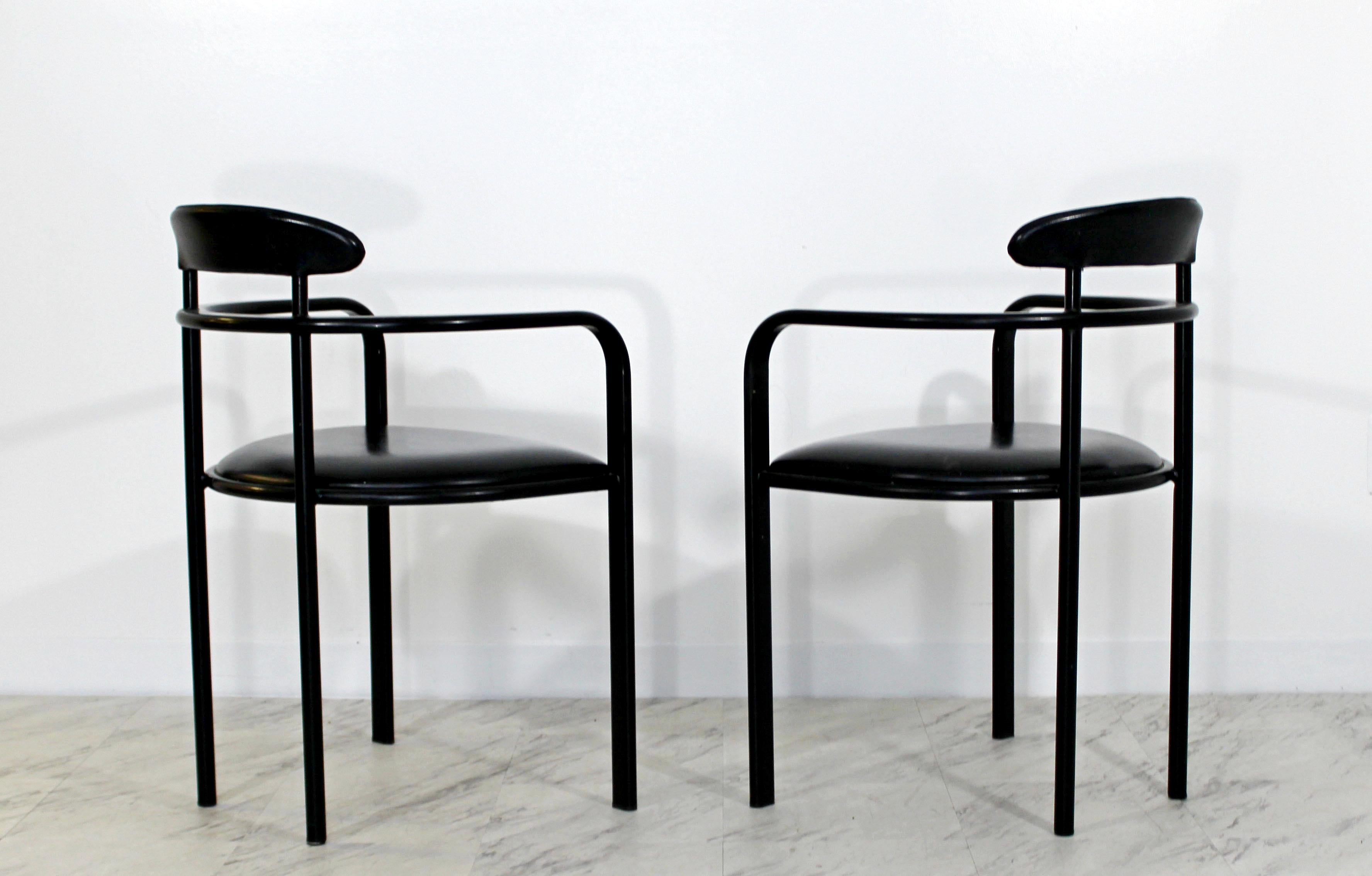 Mid-Century Modern Memphis Loewenstein 6 Black Leather Dining Armchairs 1970s In Good Condition In Keego Harbor, MI