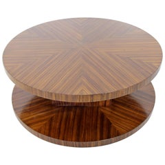 Mid-Century Modern Memphis Round Zebra Wood Lazy Susan Swivel Coffee Table 1970
