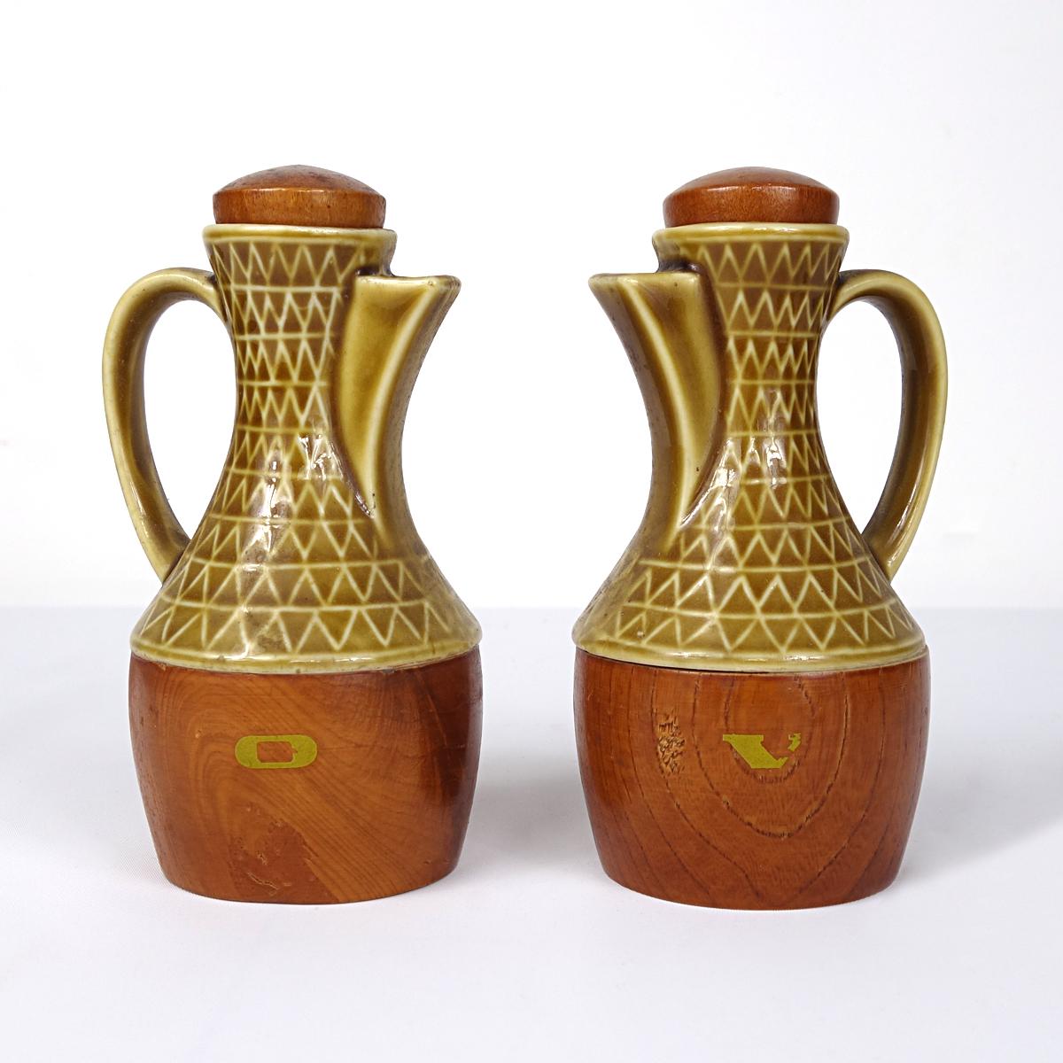 Modernes Menage-Set aus Keramik und Olivenholz aus der Mitte des Jahrhunderts (Holz) im Angebot