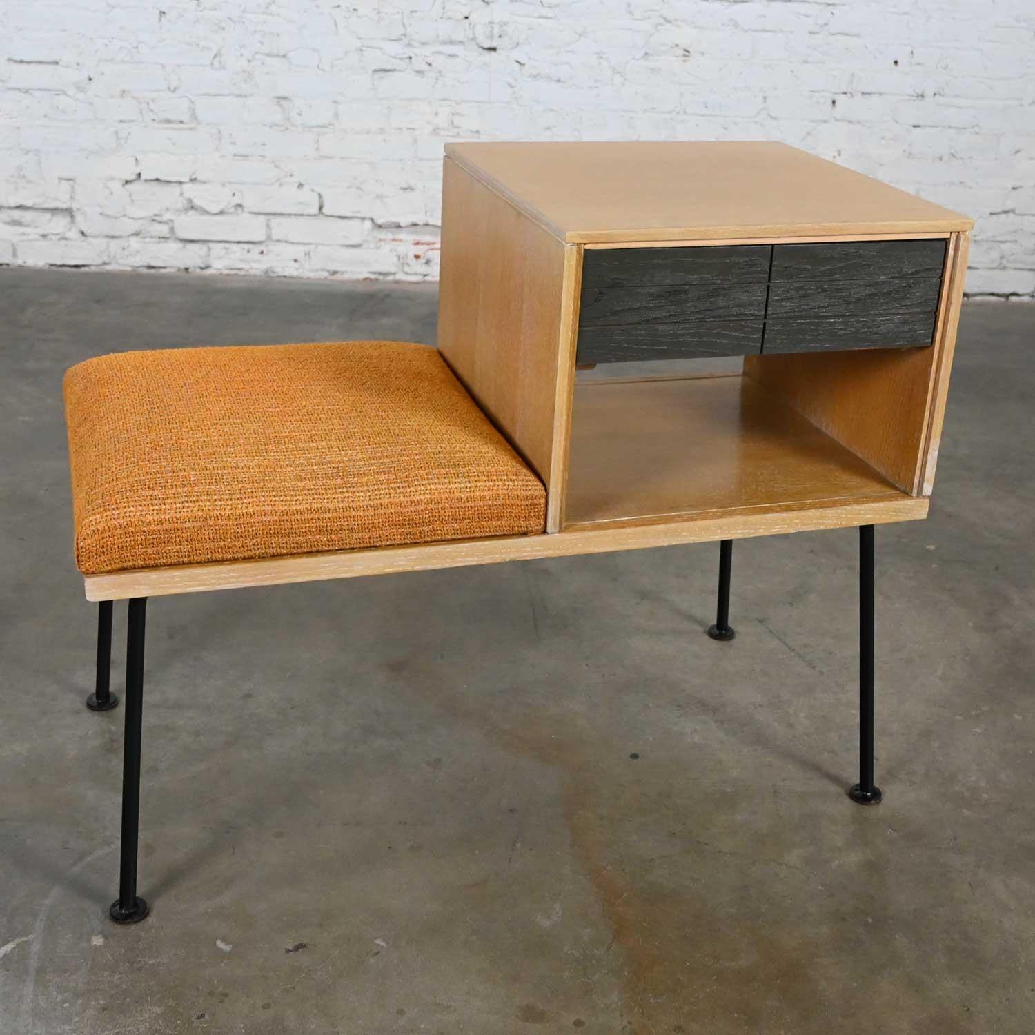 American Mid-Century Modern Mengel Limed & Cerused Oak Telephone Bench by Raymond Lowey For Sale