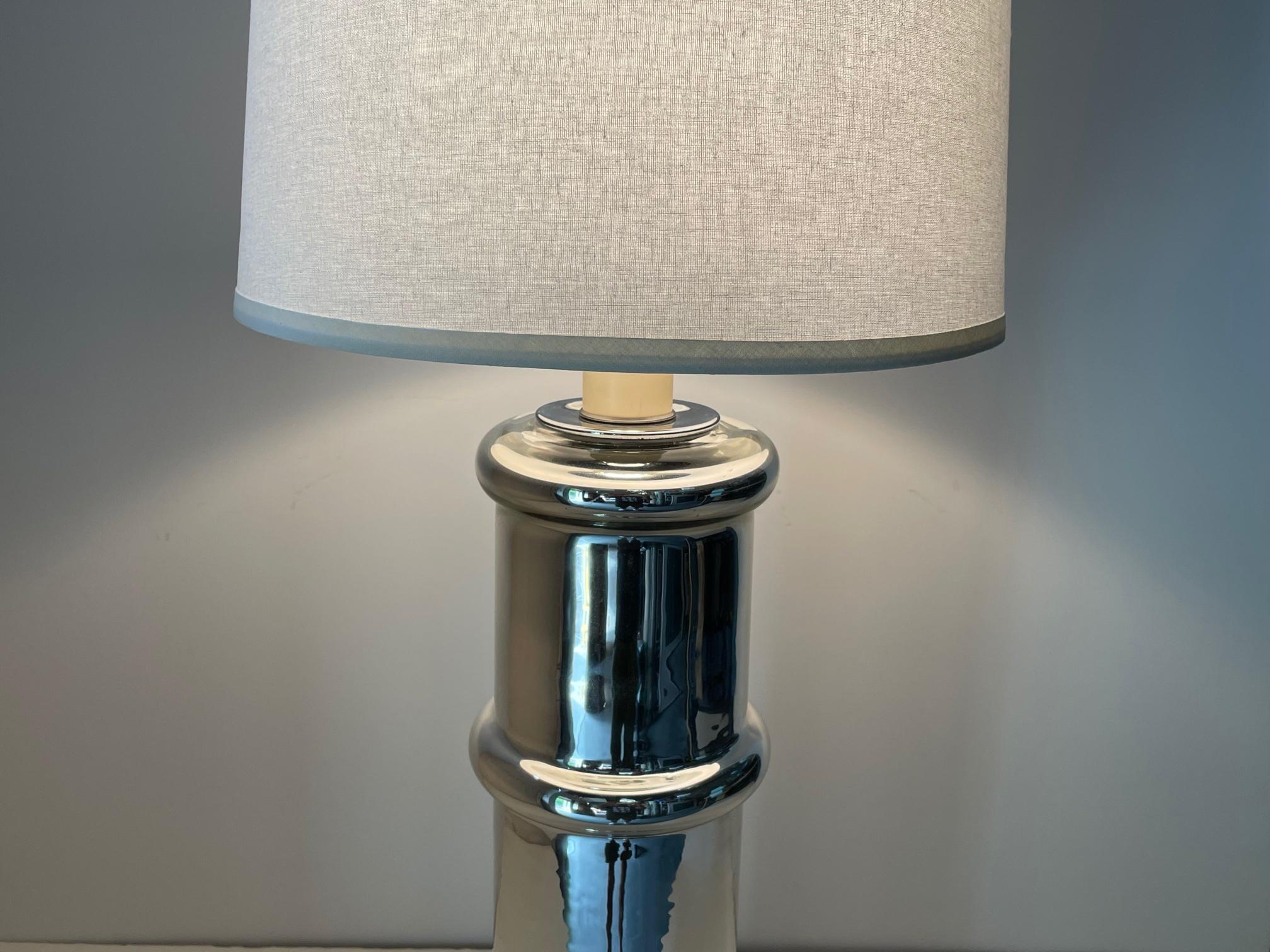 Mid-Century Modern Mercury Glass Faux Bamboo Table Lamp 1