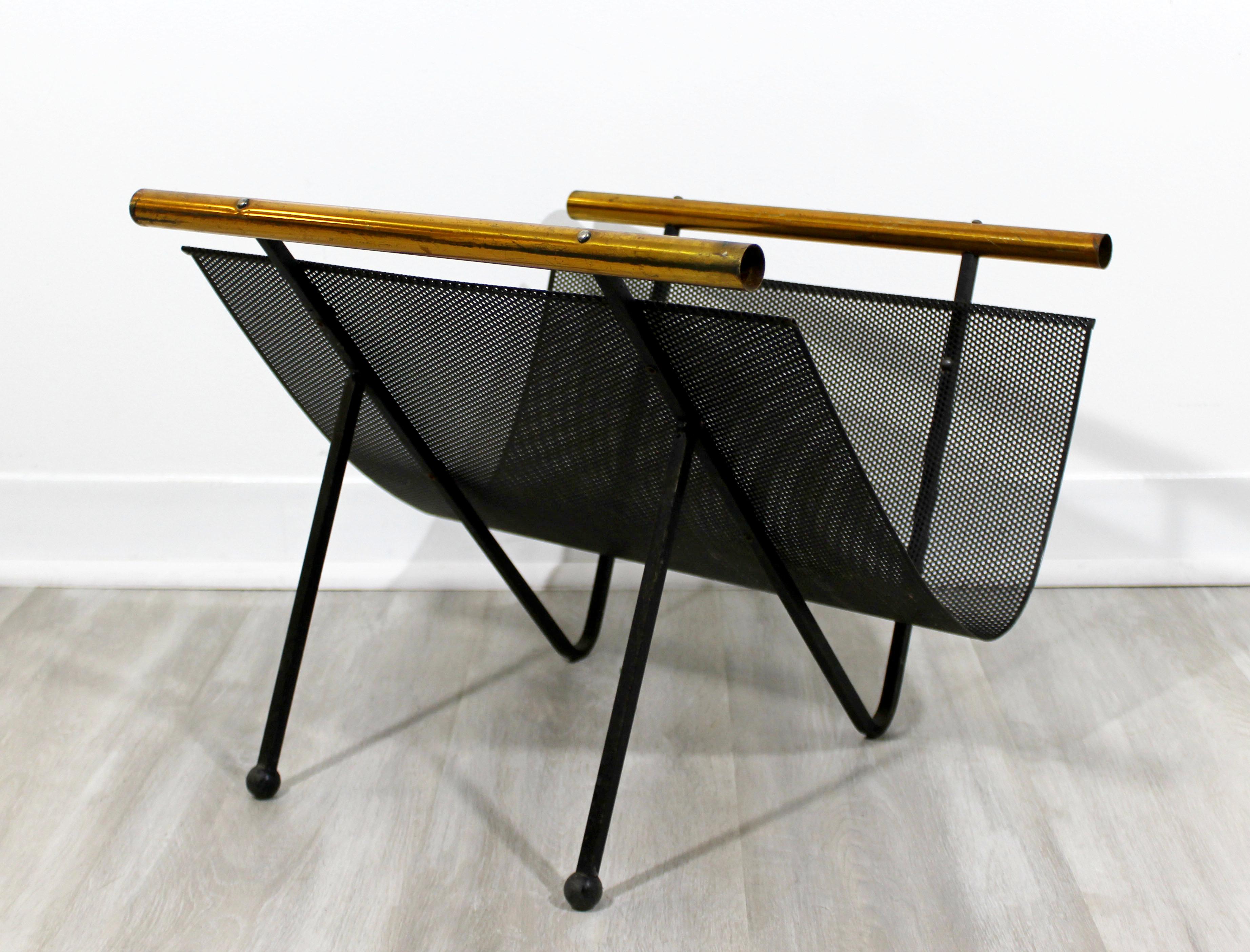 American Mid-Century Modern Mesh Iron Wire Brass Fireplace Log Holder Gene Tepper