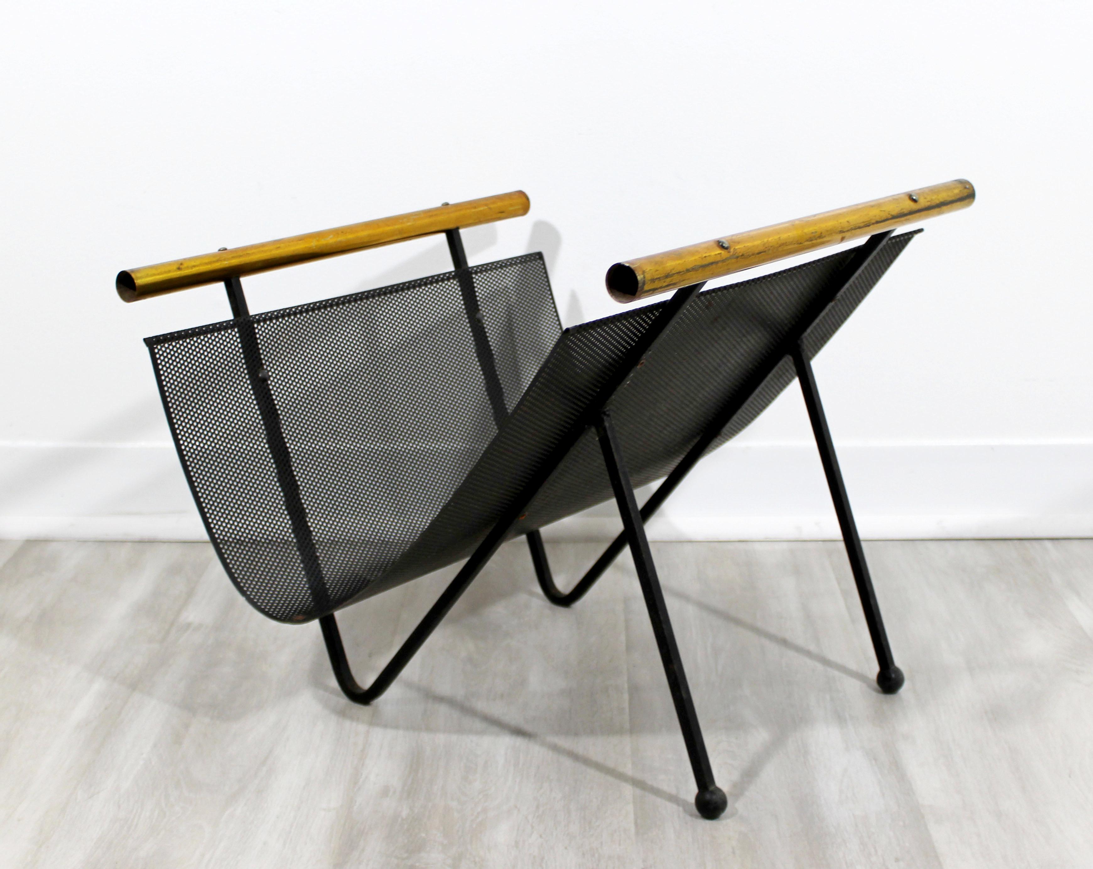 Mid-Century Modern Mesh Iron Wire Brass Fireplace Log Holder Gene Tepper In Good Condition In Keego Harbor, MI