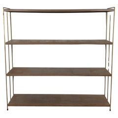 Mid Century Modern Metal 4 Shelf Bookcase with Faux Wood Print