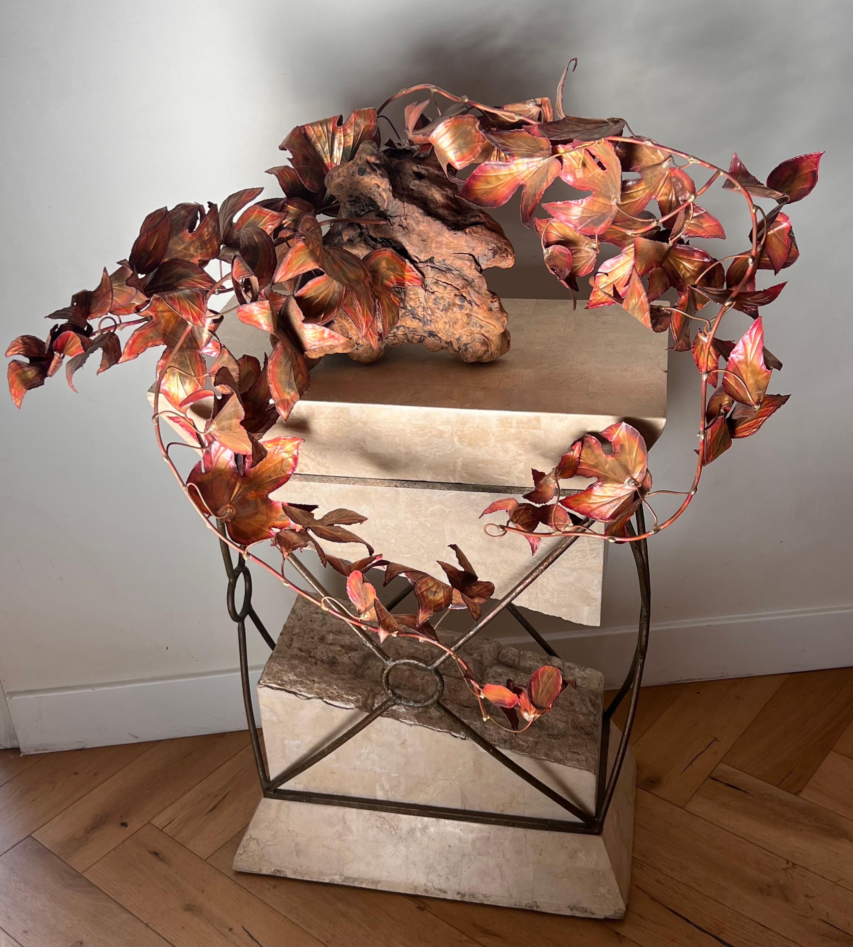 Mid-Century Modern Mid century modern metal and burl wood wall sculpture attr Curtis Jeré, c. 1960 For Sale