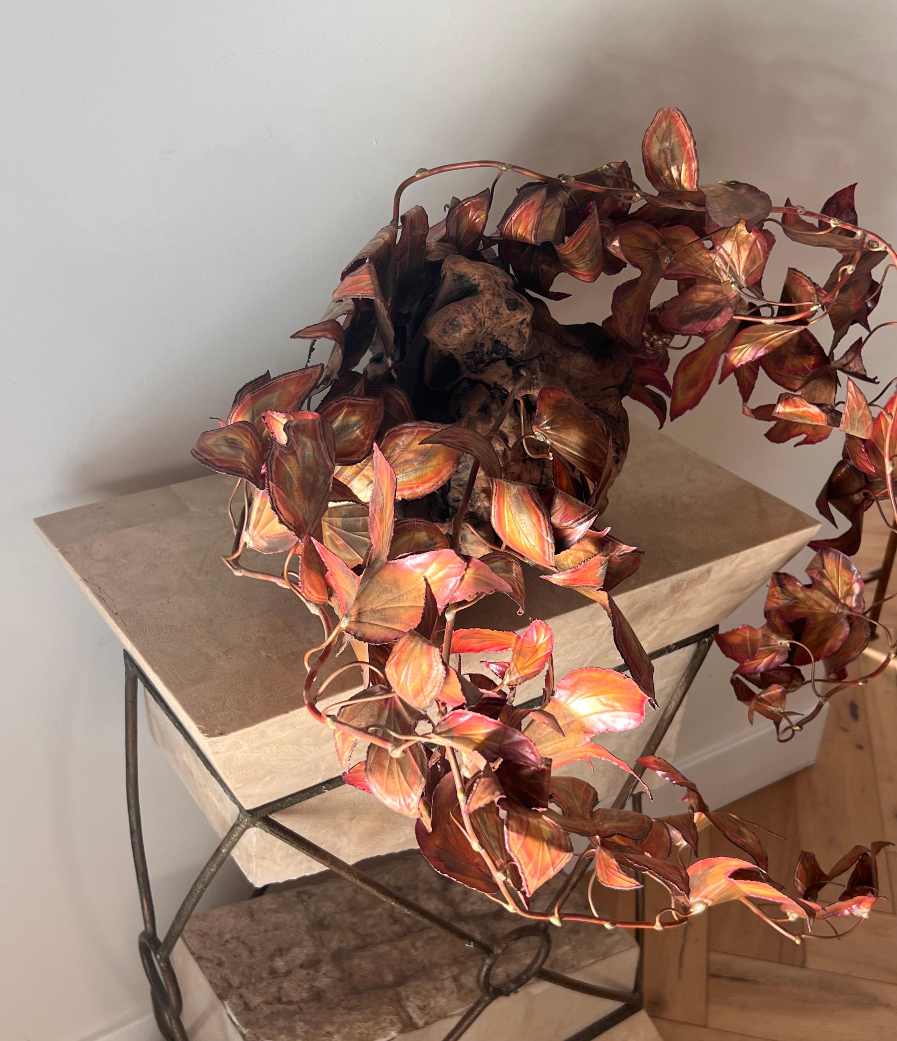Hand-Crafted Mid century modern metal and burl wood wall sculpture attr Curtis Jeré, c. 1960 For Sale