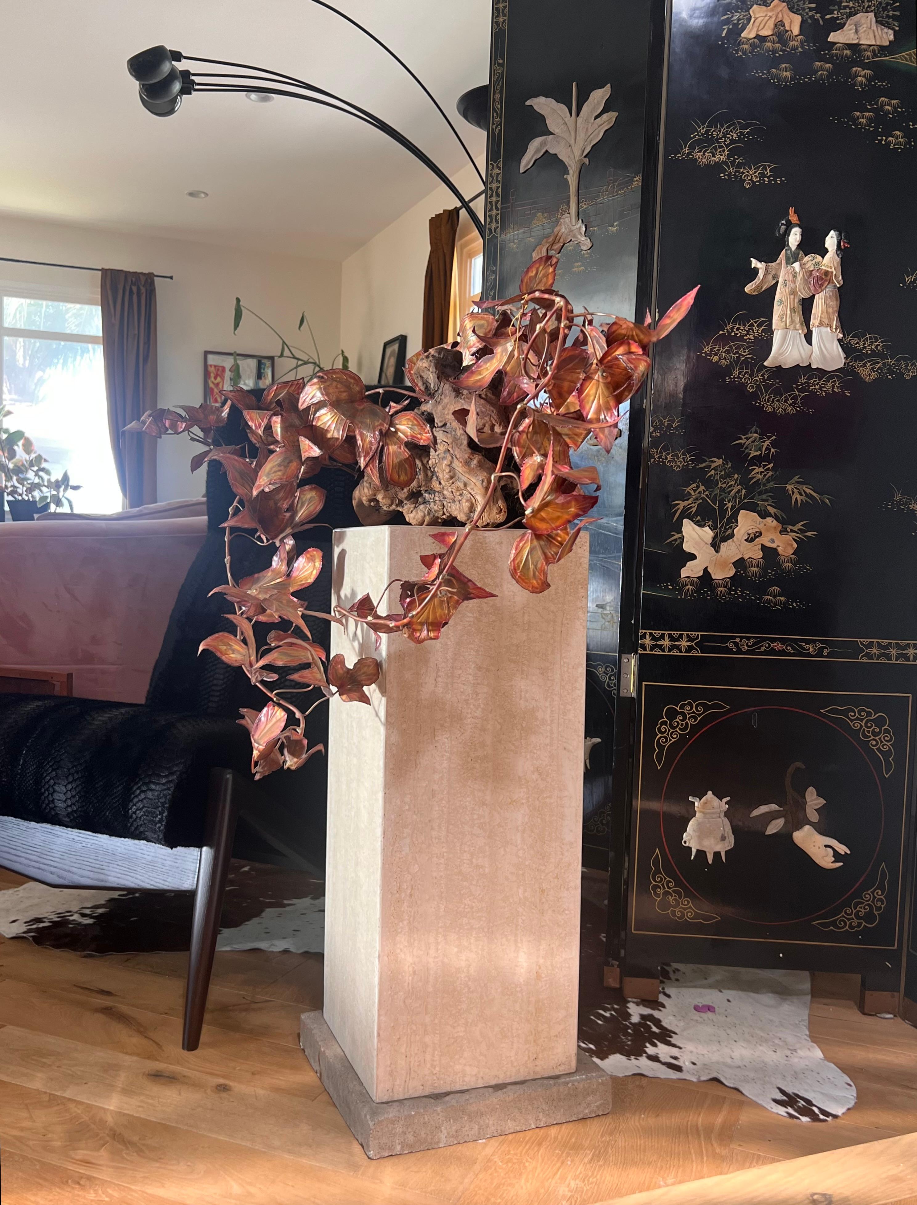 Metal Mid century modern metal and burl wood wall sculpture attr Curtis Jeré, c. 1960 For Sale