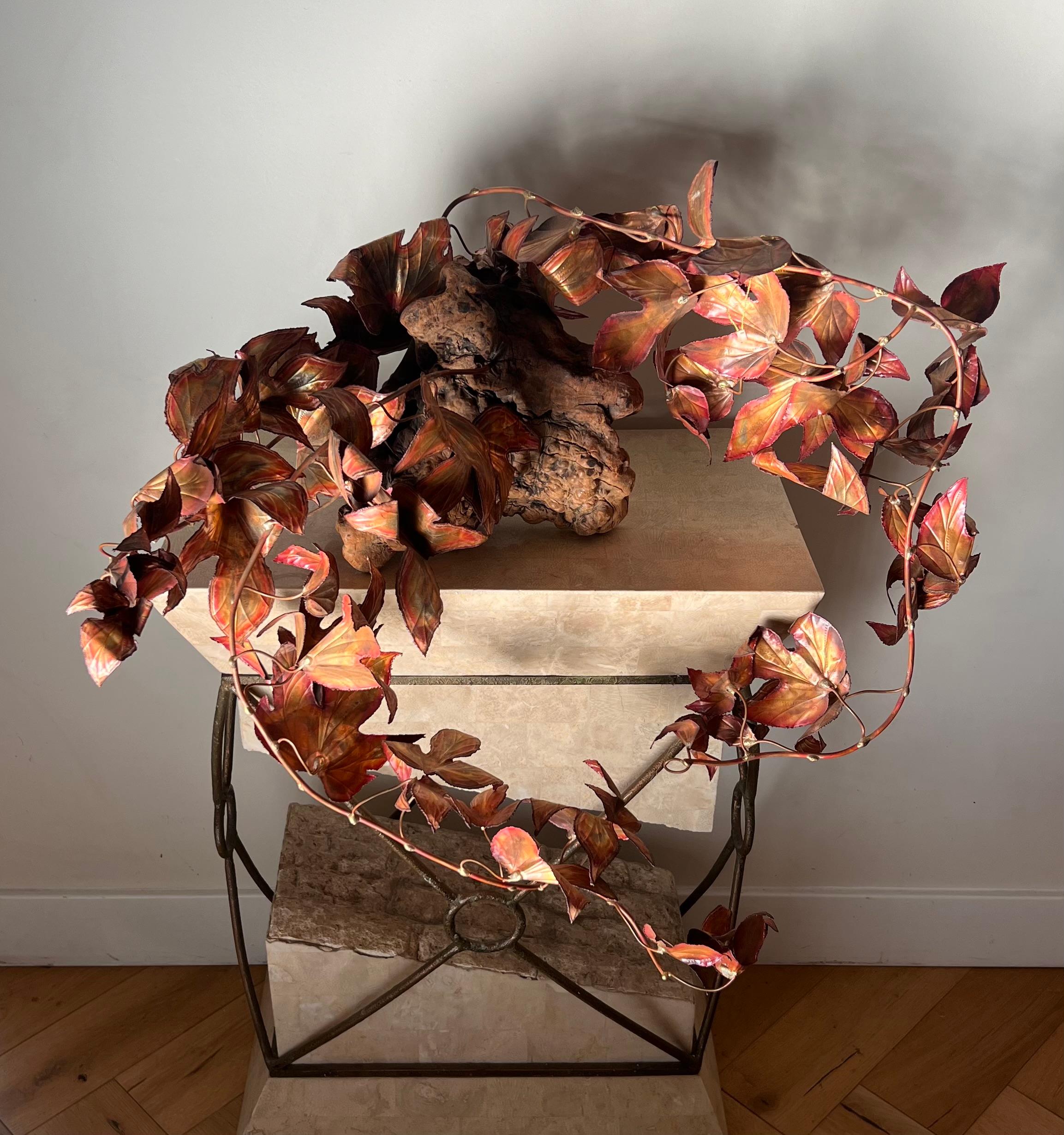 Mid century modern metal and burl wood wall sculpture attr Curtis Jeré, c. 1960 For Sale 1