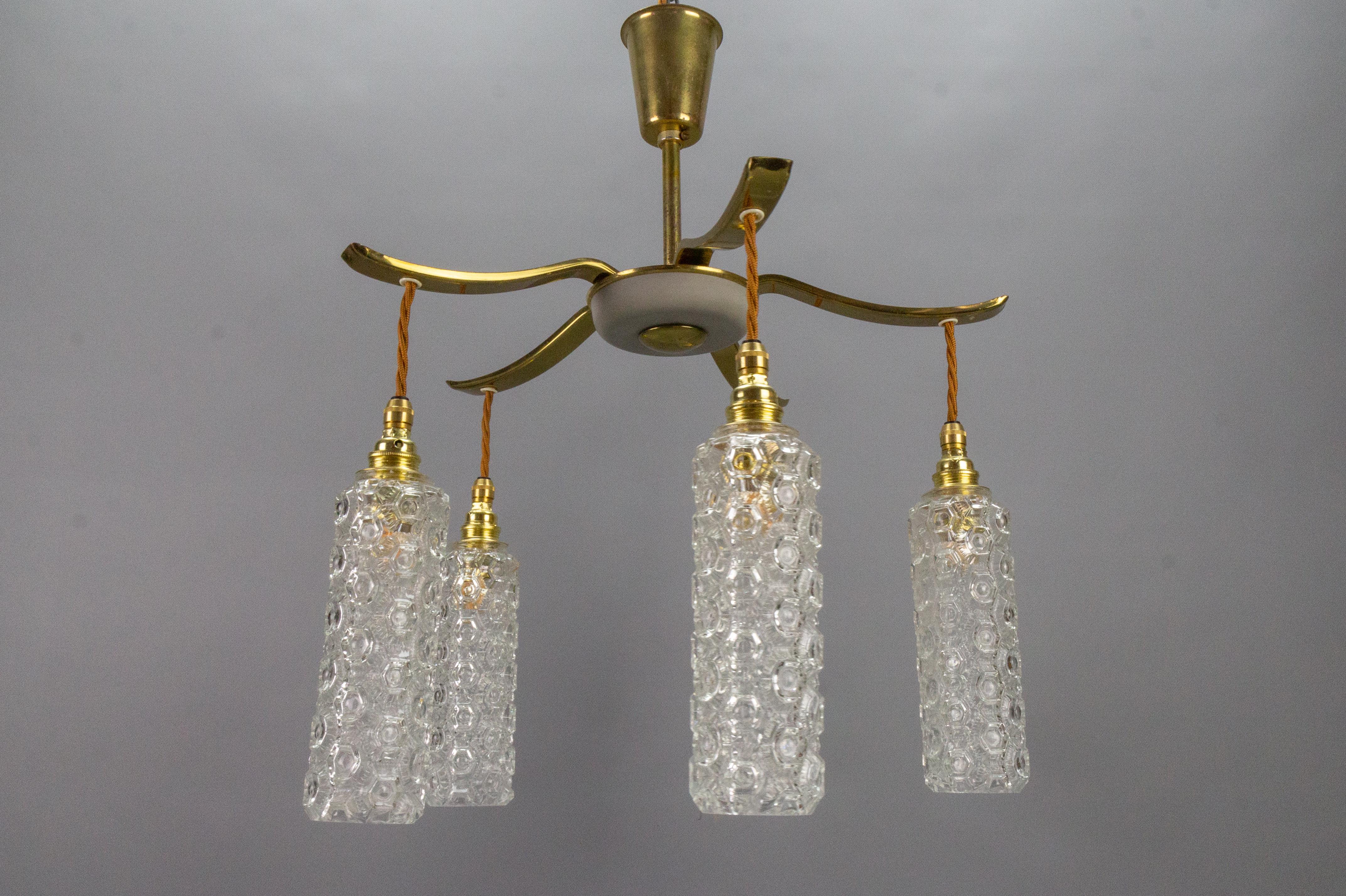 Mid-Century Modern Metal and Clear Glass Five-Light Pendant Chandelier For Sale 5