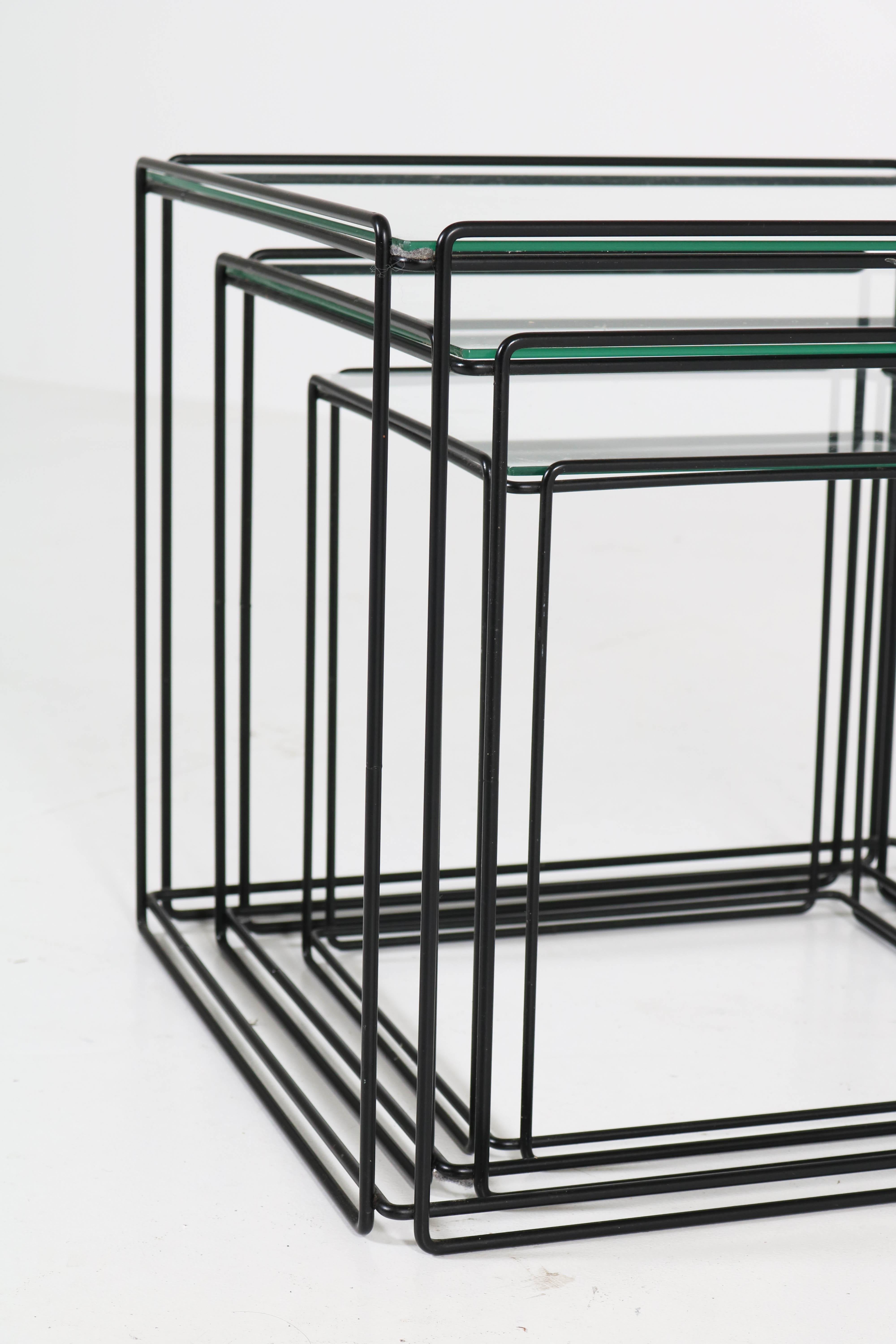 Lacquered Mid-Century Modern Metal and Glass Nesting Tables by Max Sauze, 1970s