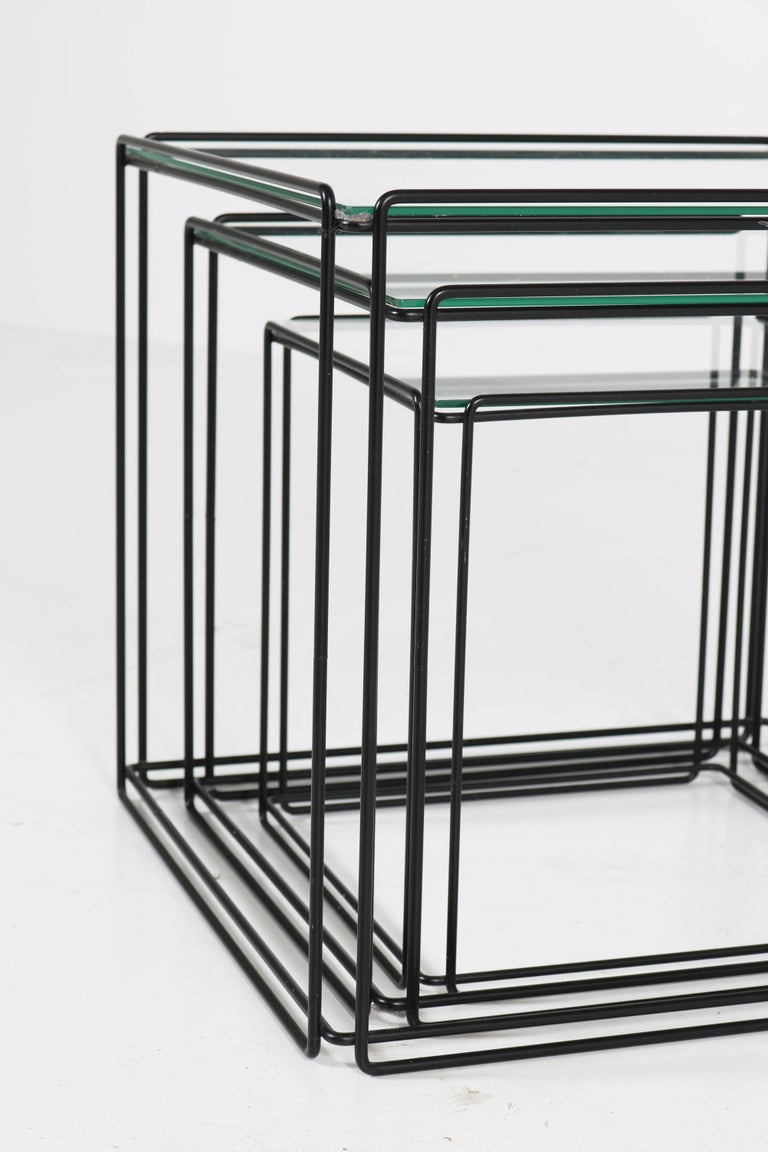 MidCentury Modern Metal and Glass Nesting Tables by Max Sauze, 1970s