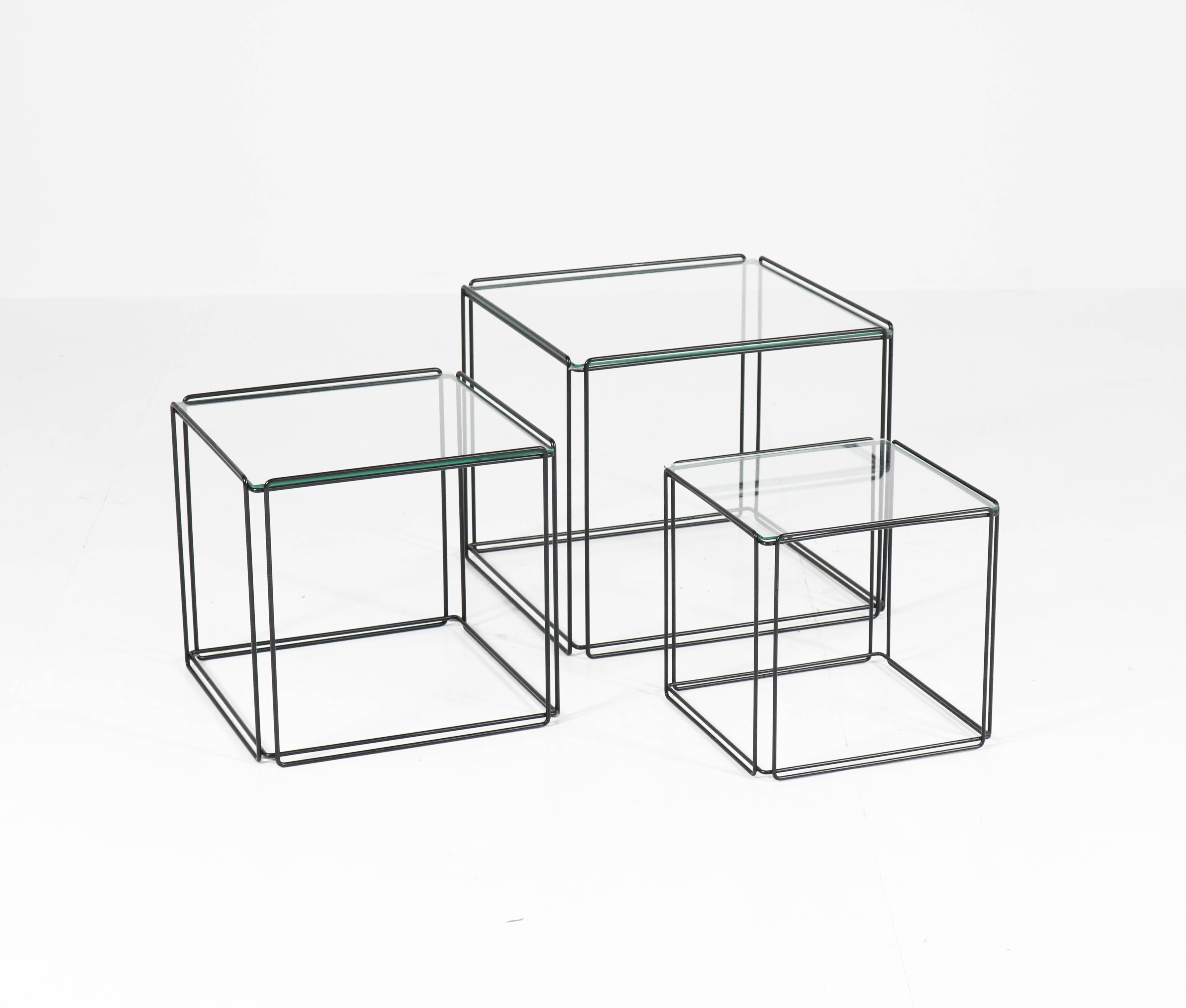 Mid-Century Modern Metal and Glass Nesting Tables by Max Sauze, 1970s In Good Condition In Amsterdam, NL