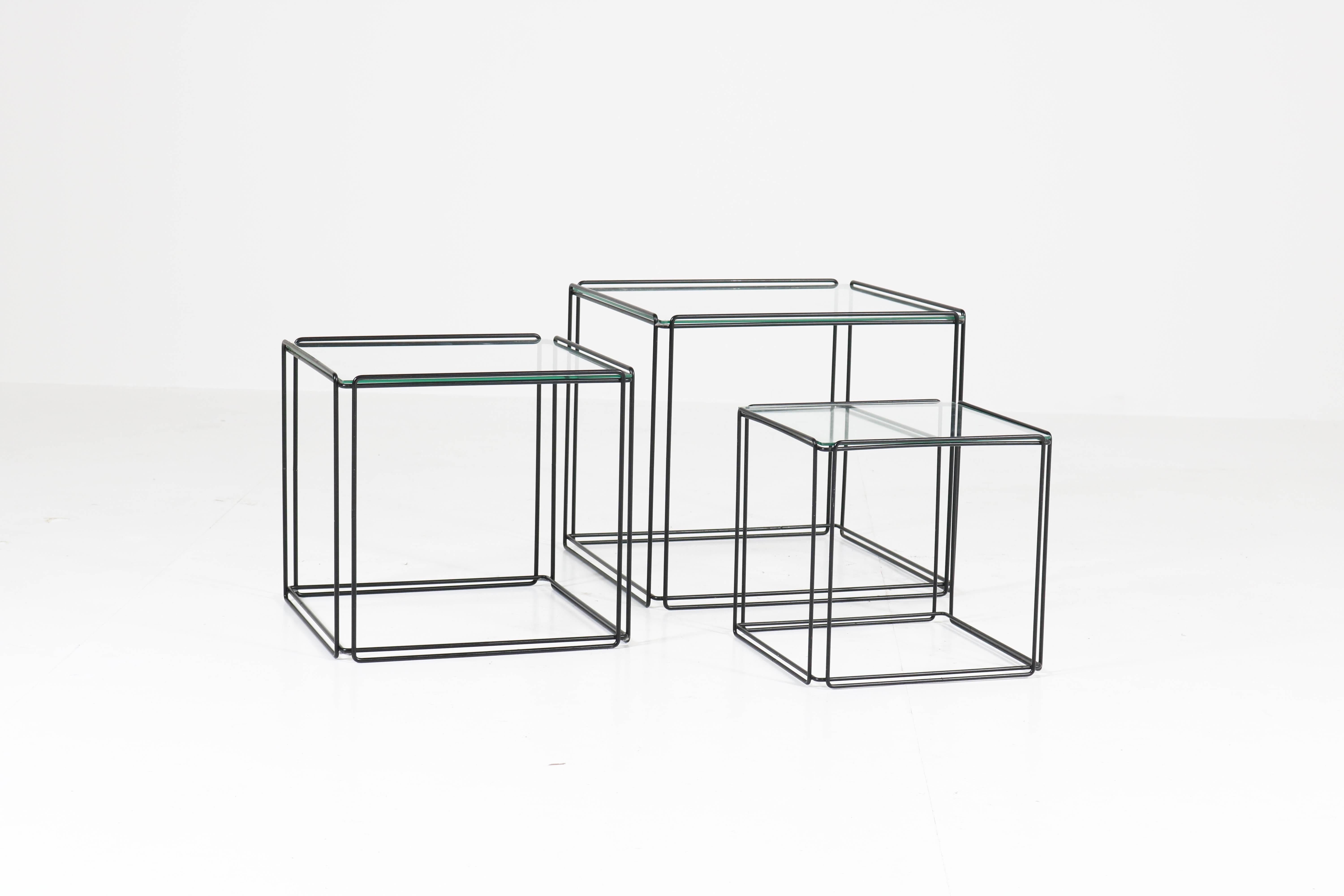 Late 20th Century Mid-Century Modern Metal and Glass Nesting Tables by Max Sauze, 1970s