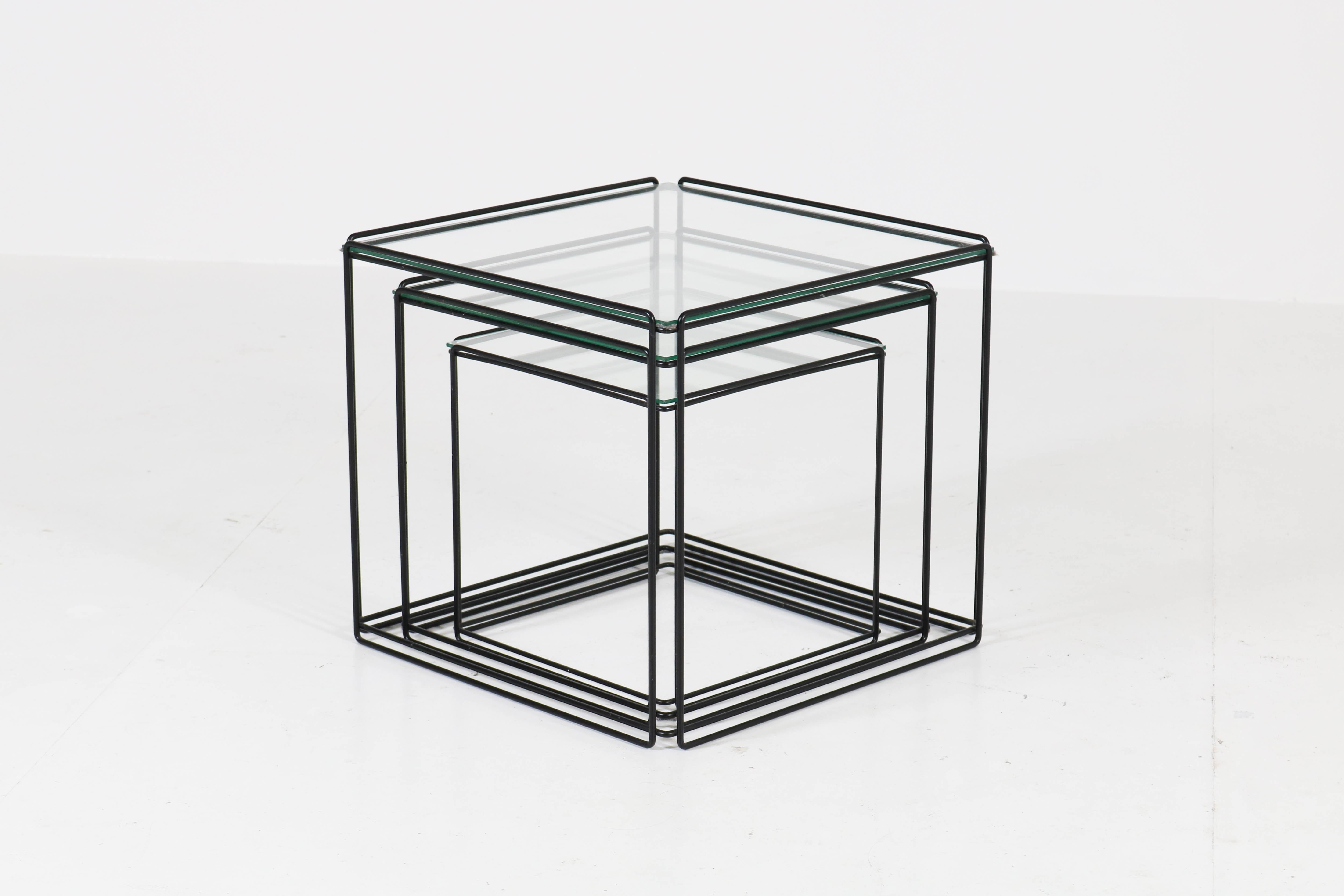 Mid-Century Modern Metal and Glass Nesting Tables by Max Sauze, 1970s 3
