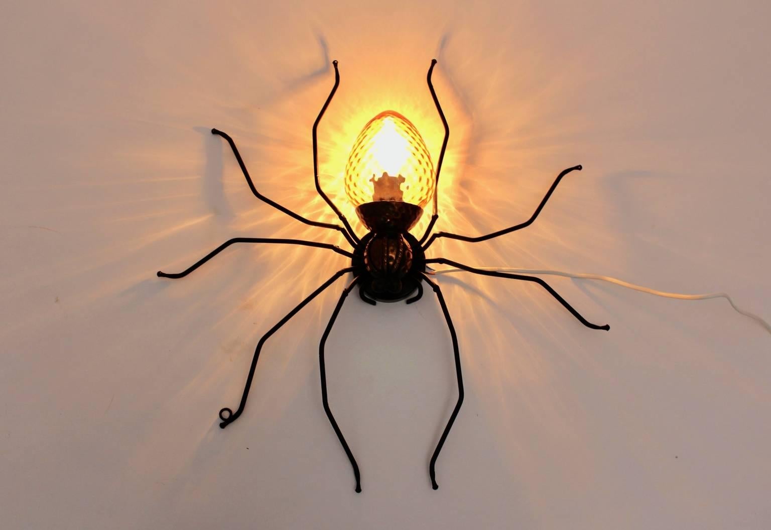 Mid-Century Modern Metal and Glass Spider Wall Lamp, Italy, 1950s For Sale 1