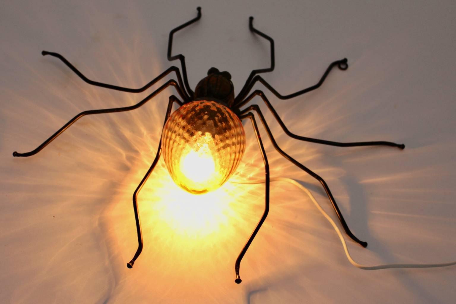 Mid-Century Modern Metal and Glass Spider Wall Lamp, Italy, 1950s For Sale 2
