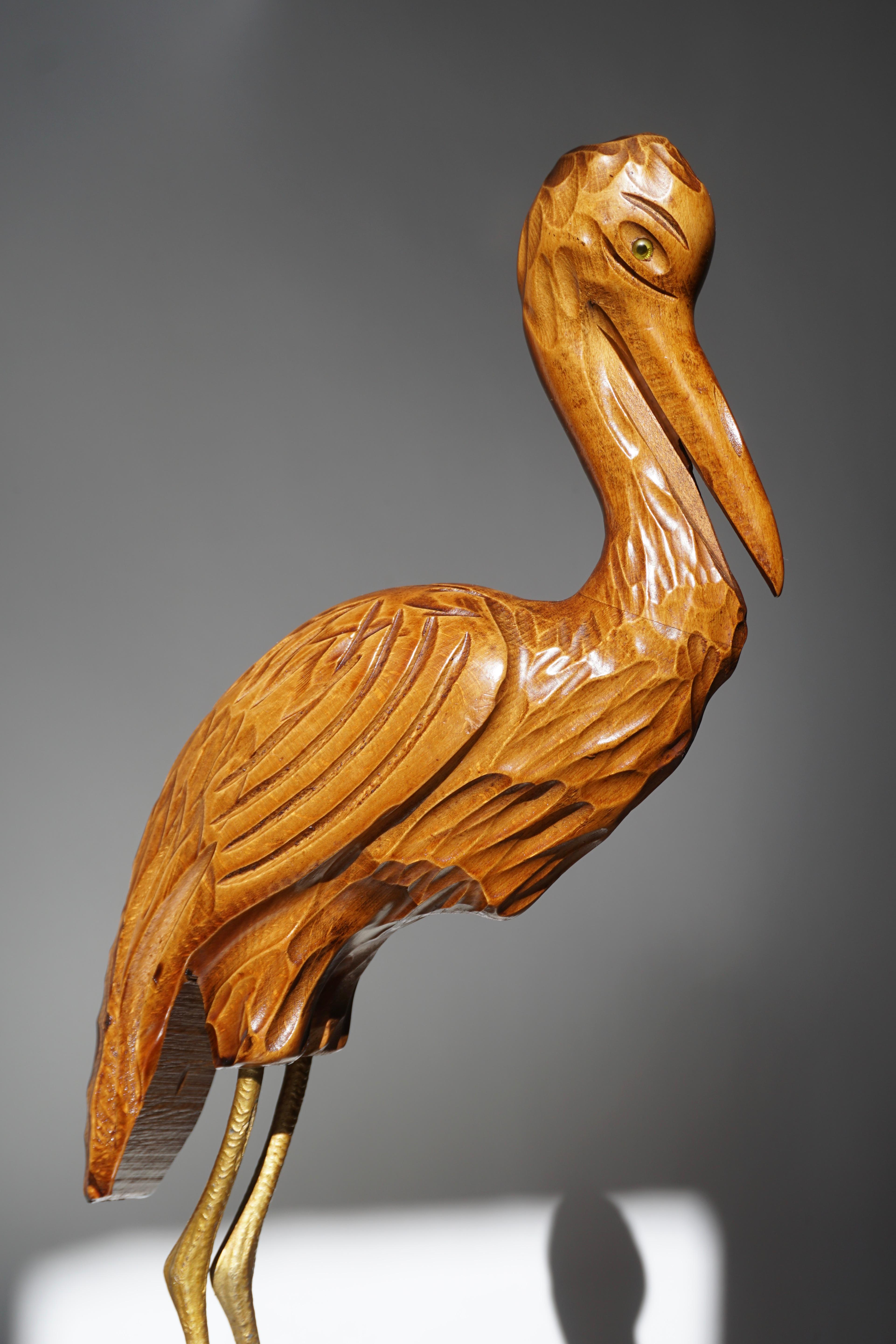 Mid-Century Modern Metal and Wood Ibis Bird Sculptures For Sale 10