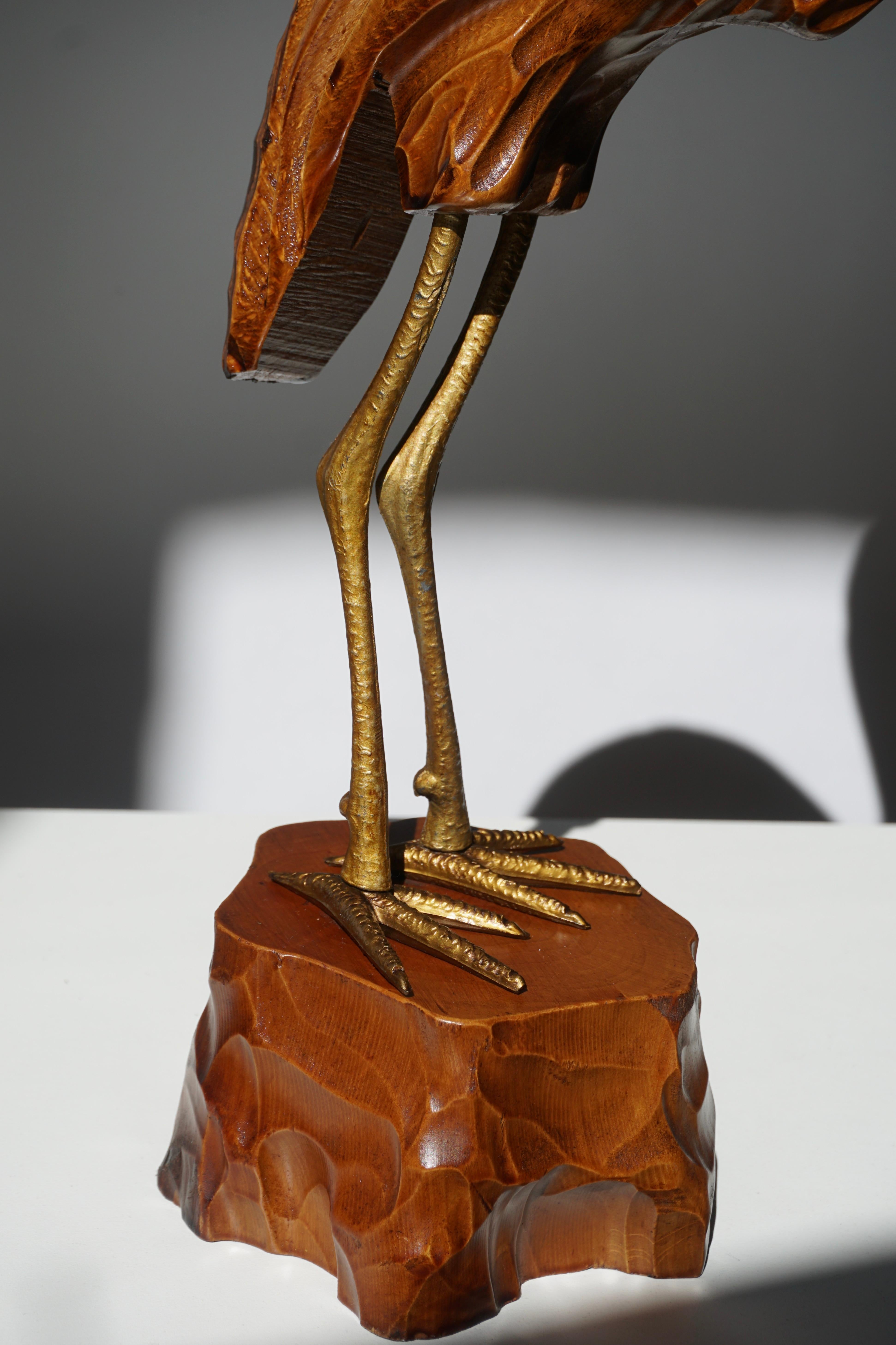 Mid-Century Modern Metal and Wood Ibis Bird Sculptures For Sale 11