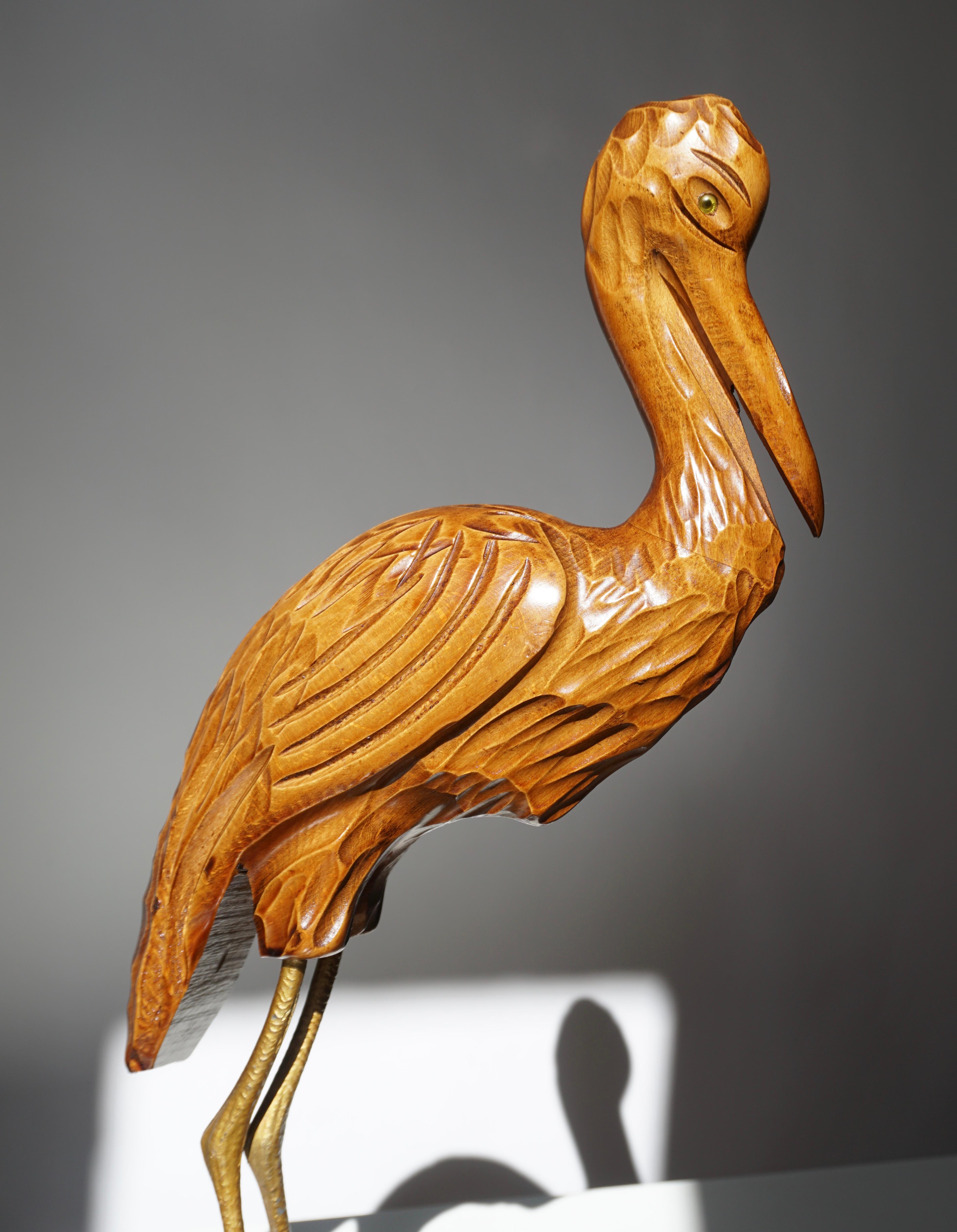 Mid-Century Modern Metal and Wood Ibis Bird Sculptures For Sale 13