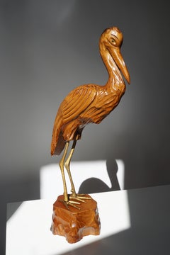 Mid-Century Modern Metal and Wood Ibis Bird Sculptures