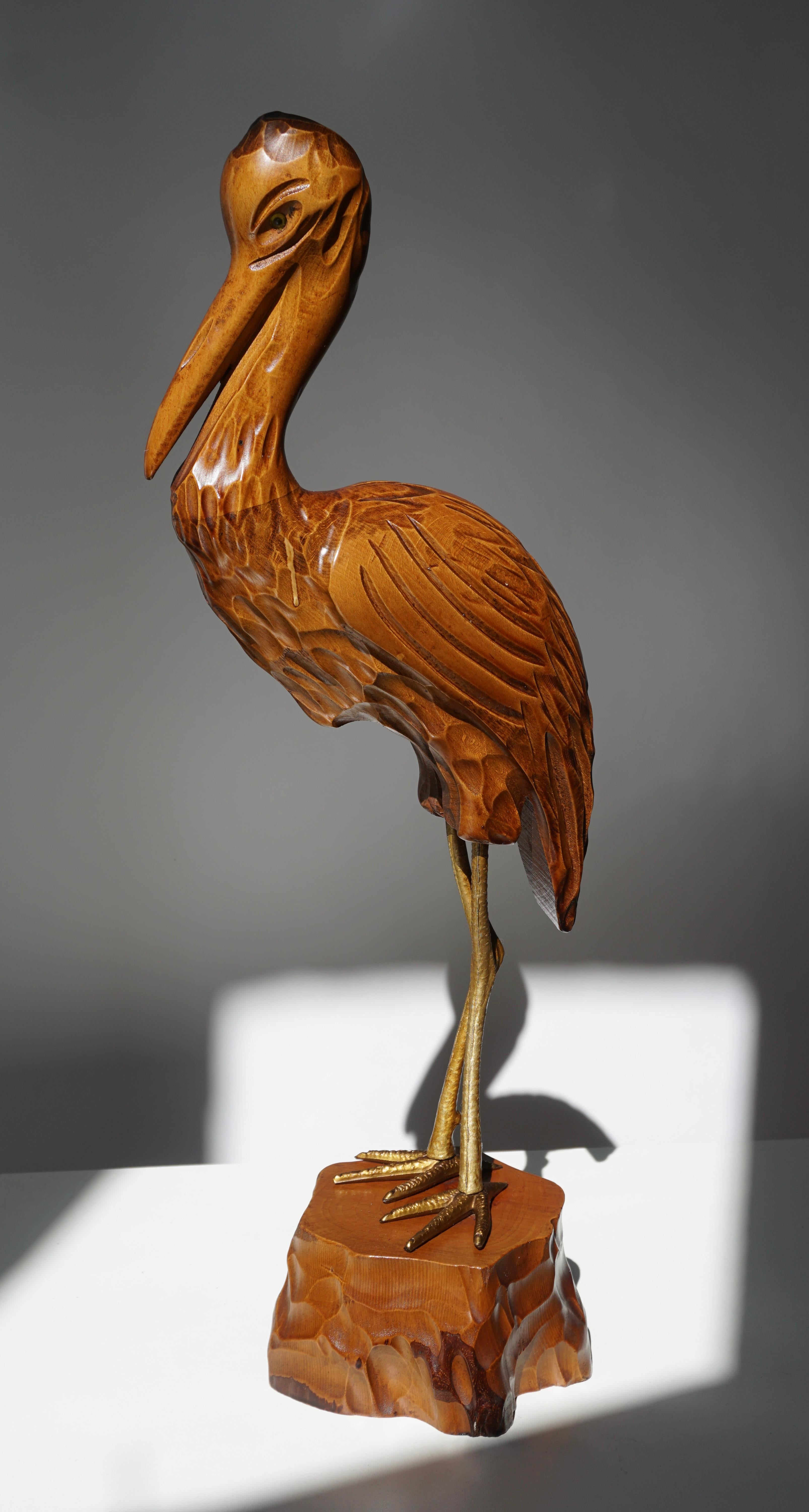 Belgian Mid-Century Modern Metal and Wood Ibis Bird Sculptures For Sale