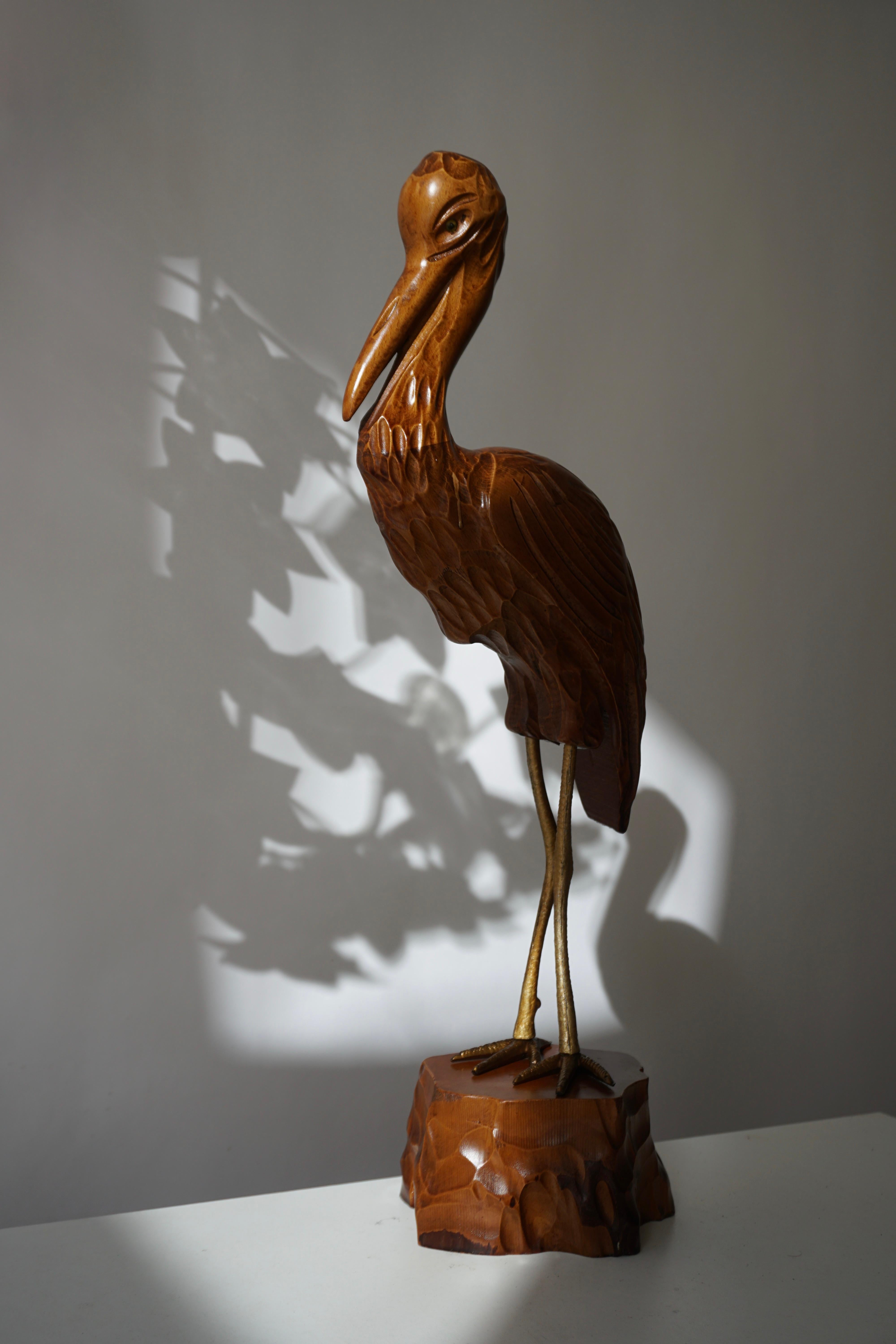 Mid-Century Modern Metal and Wood Ibis Bird Sculptures In Good Condition For Sale In Antwerp, BE