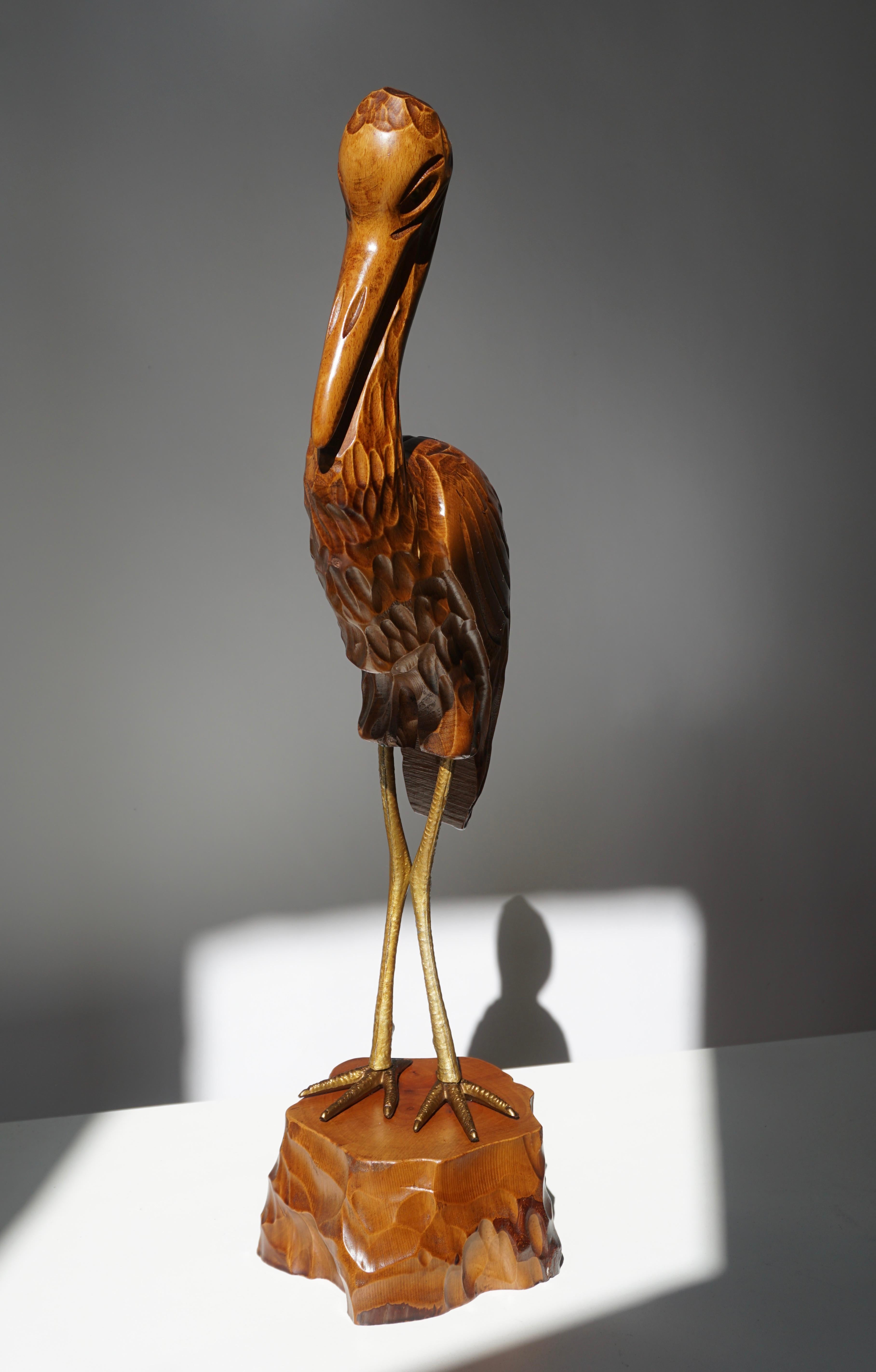 20th Century Mid-Century Modern Metal and Wood Ibis Bird Sculptures For Sale