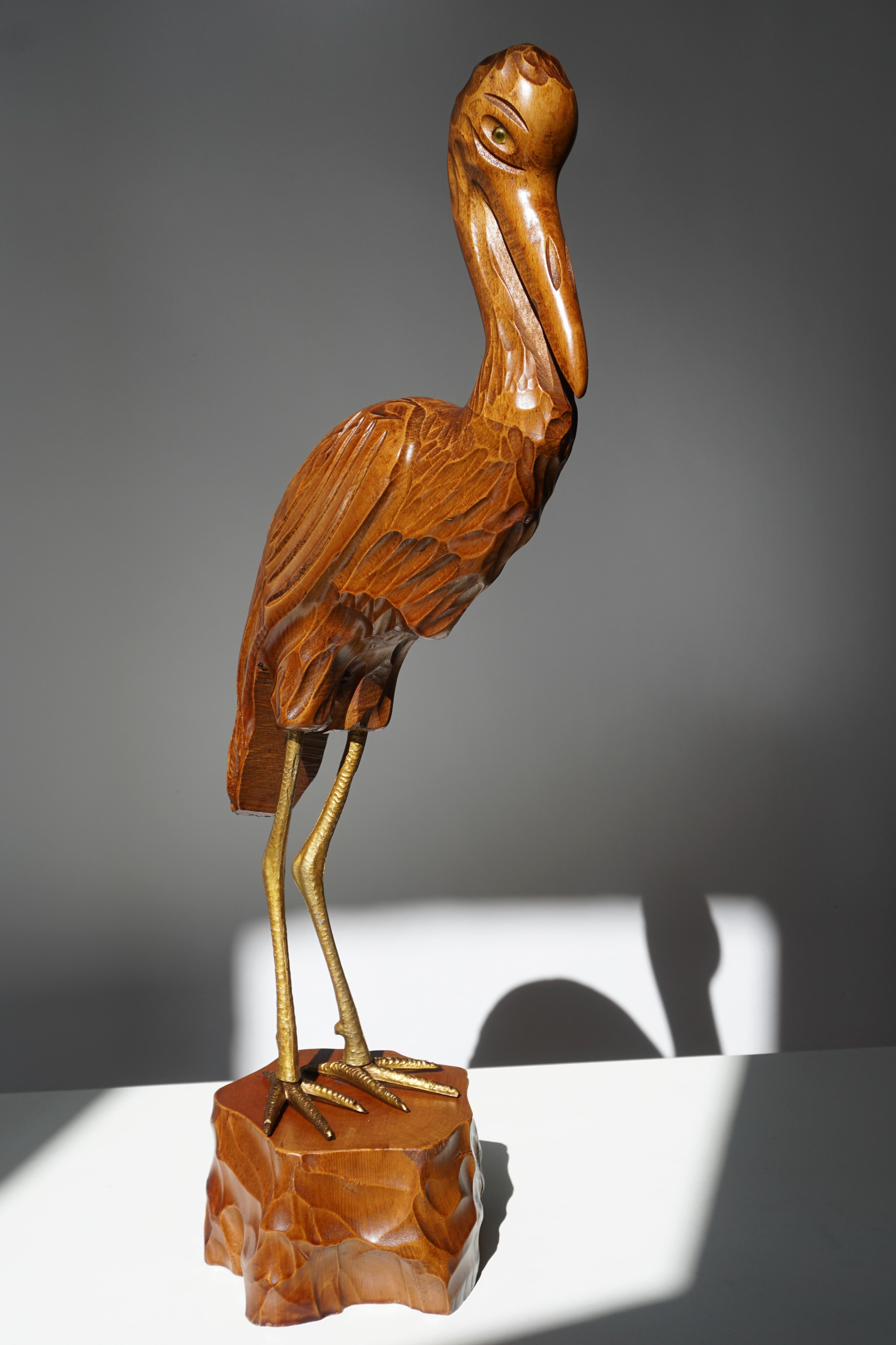 Mid-Century Modern Metal and Wood Ibis Bird Sculptures For Sale 1