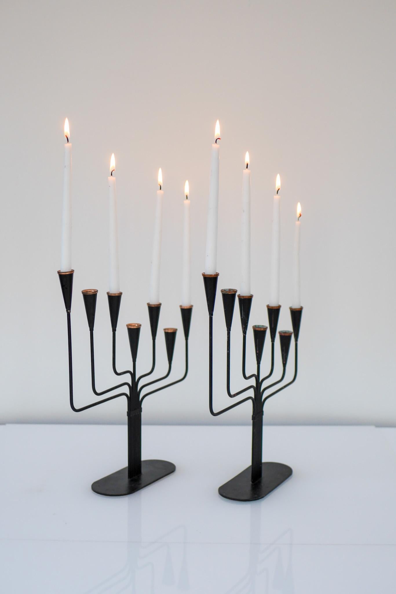 Mid-Century Modern metal Candlestick holder by Gunnar Ander, Ystad metal, Sweden 1