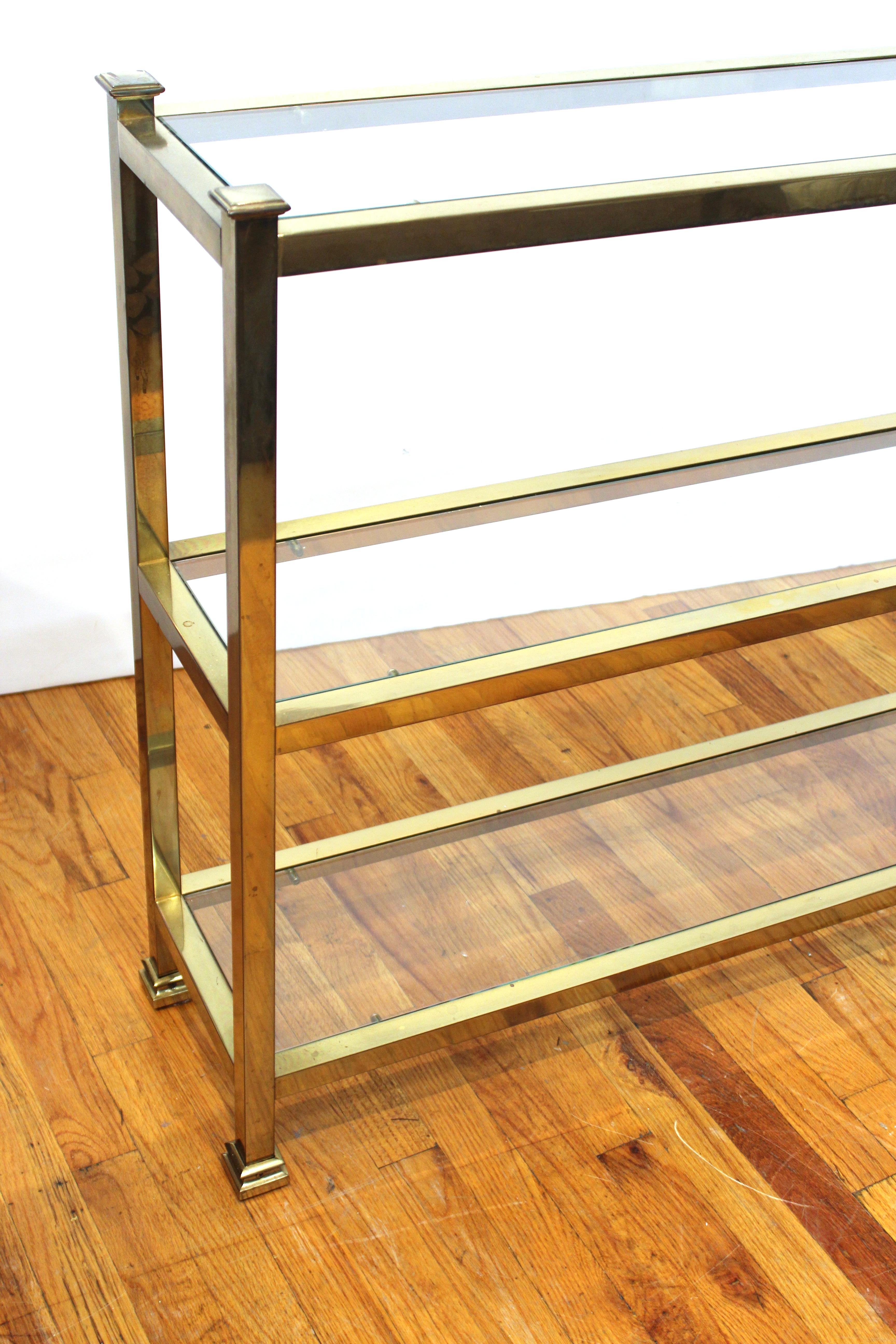 Mid-Century Modern Metal Console with Glass Shelving In Good Condition In New York, NY