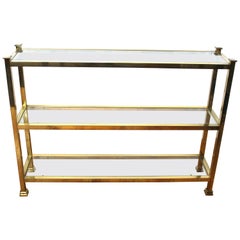 Mid-Century Modern Metal Console with Glass Shelving
