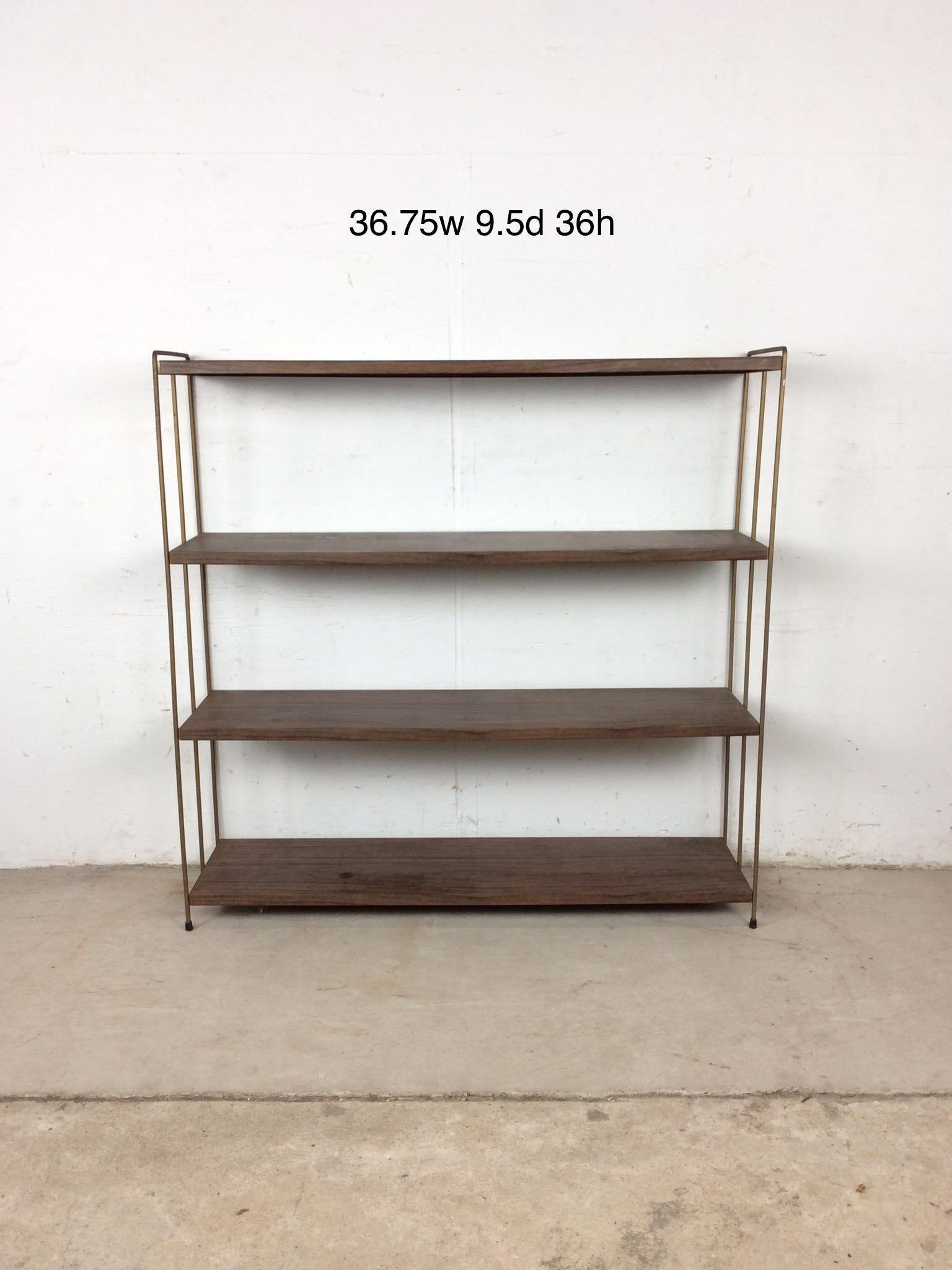 Mid Century Modern Metal Four Shelf Bookcase with Faux Wood Print in vendita 11