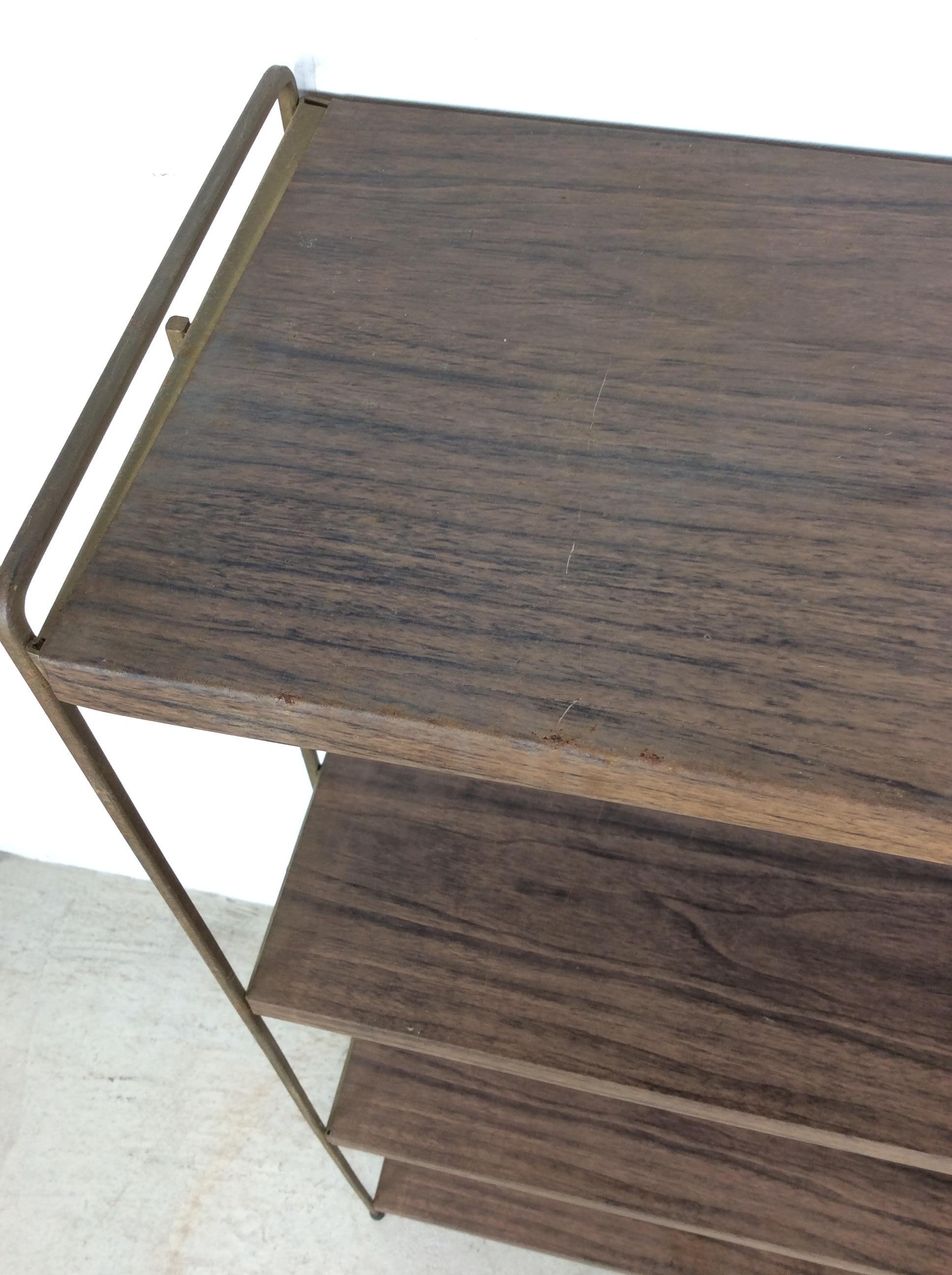 XX secolo Mid Century Modern Metal Four Shelf Bookcase with Faux Wood Print in vendita