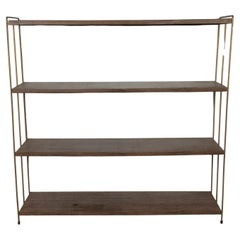 Mid Century Modern Metal Four Shelf Bookcase with Faux Wood Print