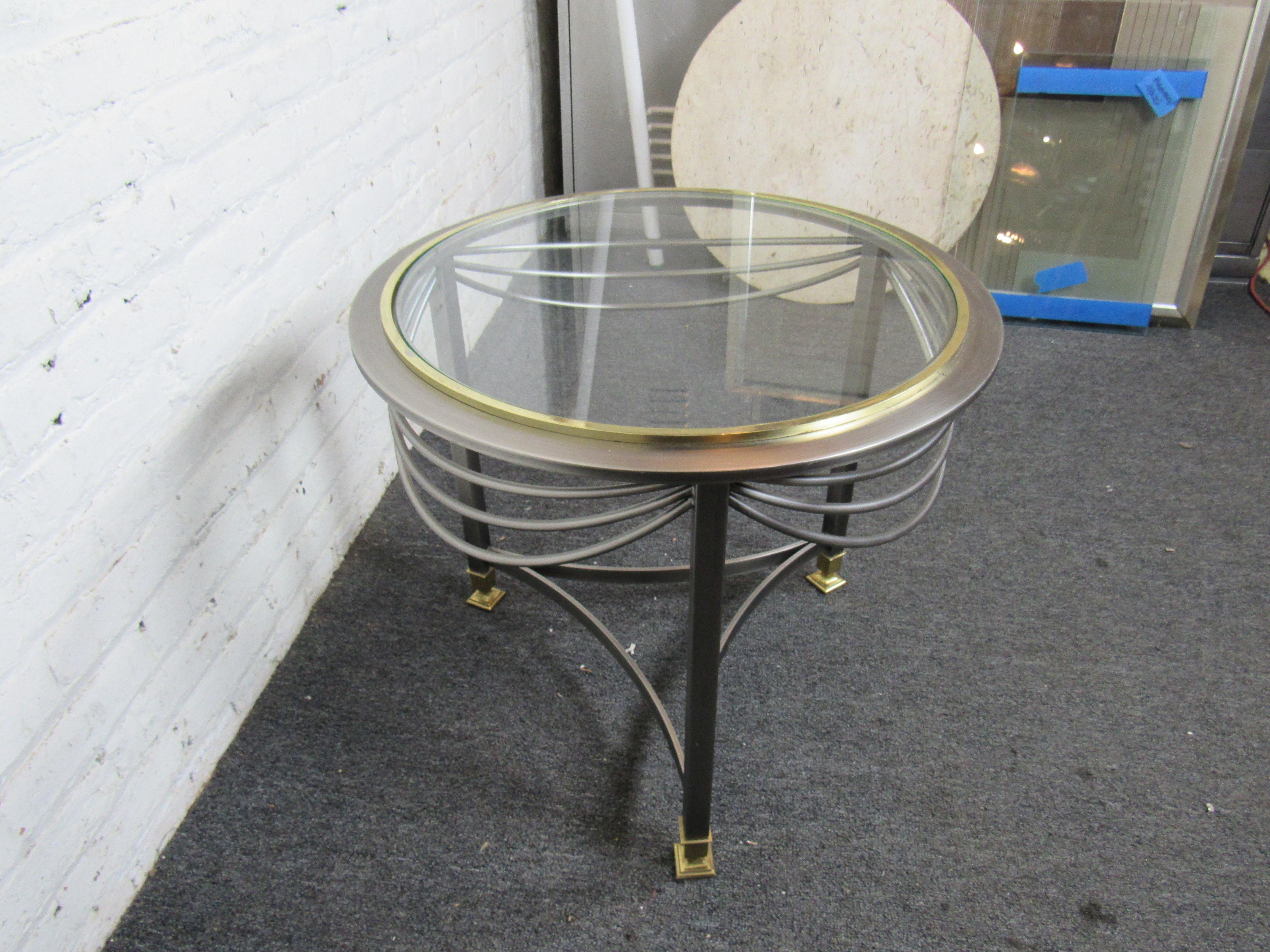 Interesting glass-top mid-century coffee table. Designed by Design Institute of America (DIA).
(Please confirm item location - NY or NJ - with dealer).
 