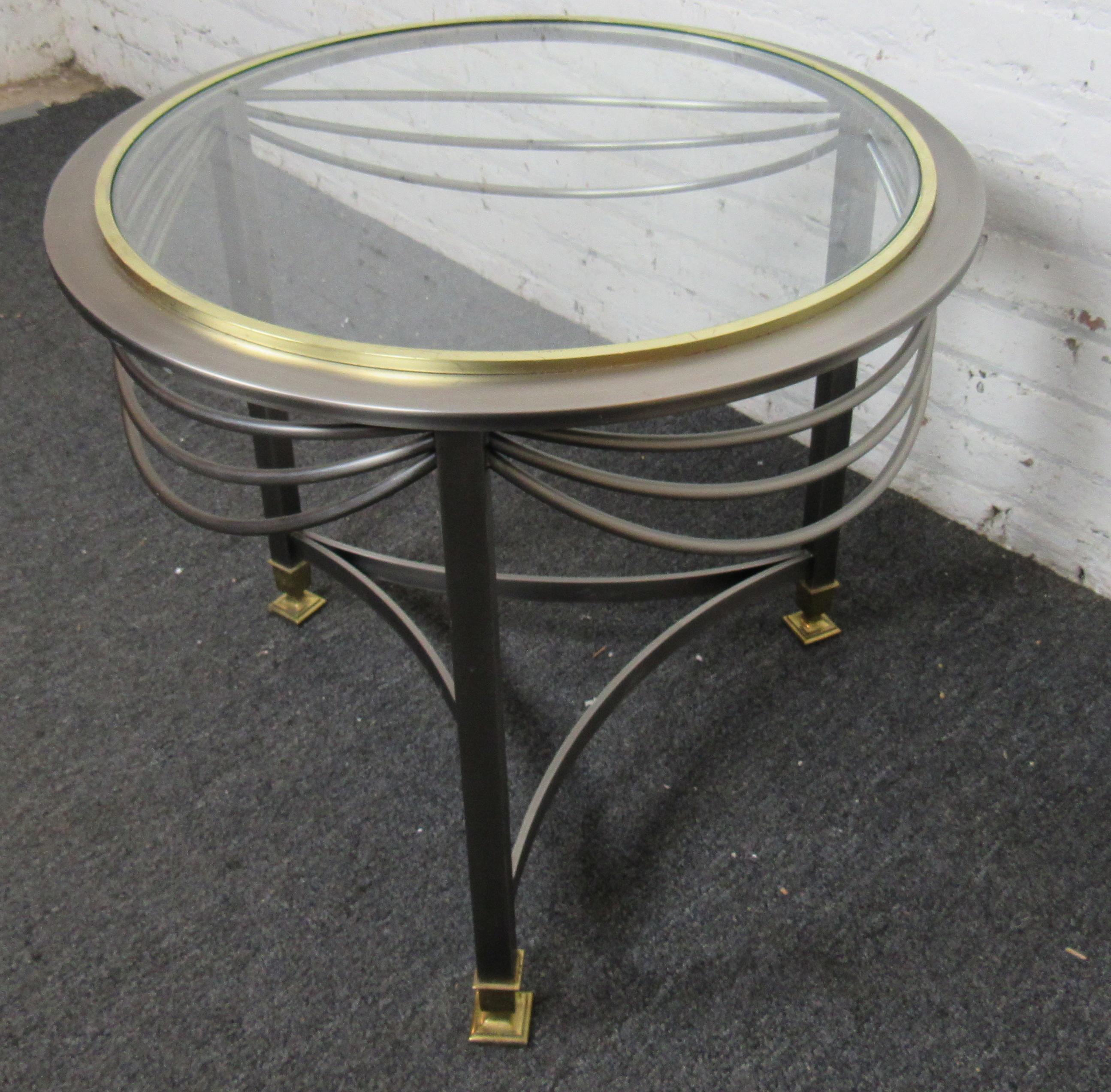 American Mid-Century Modern Metal & Glass Coffee Table For Sale