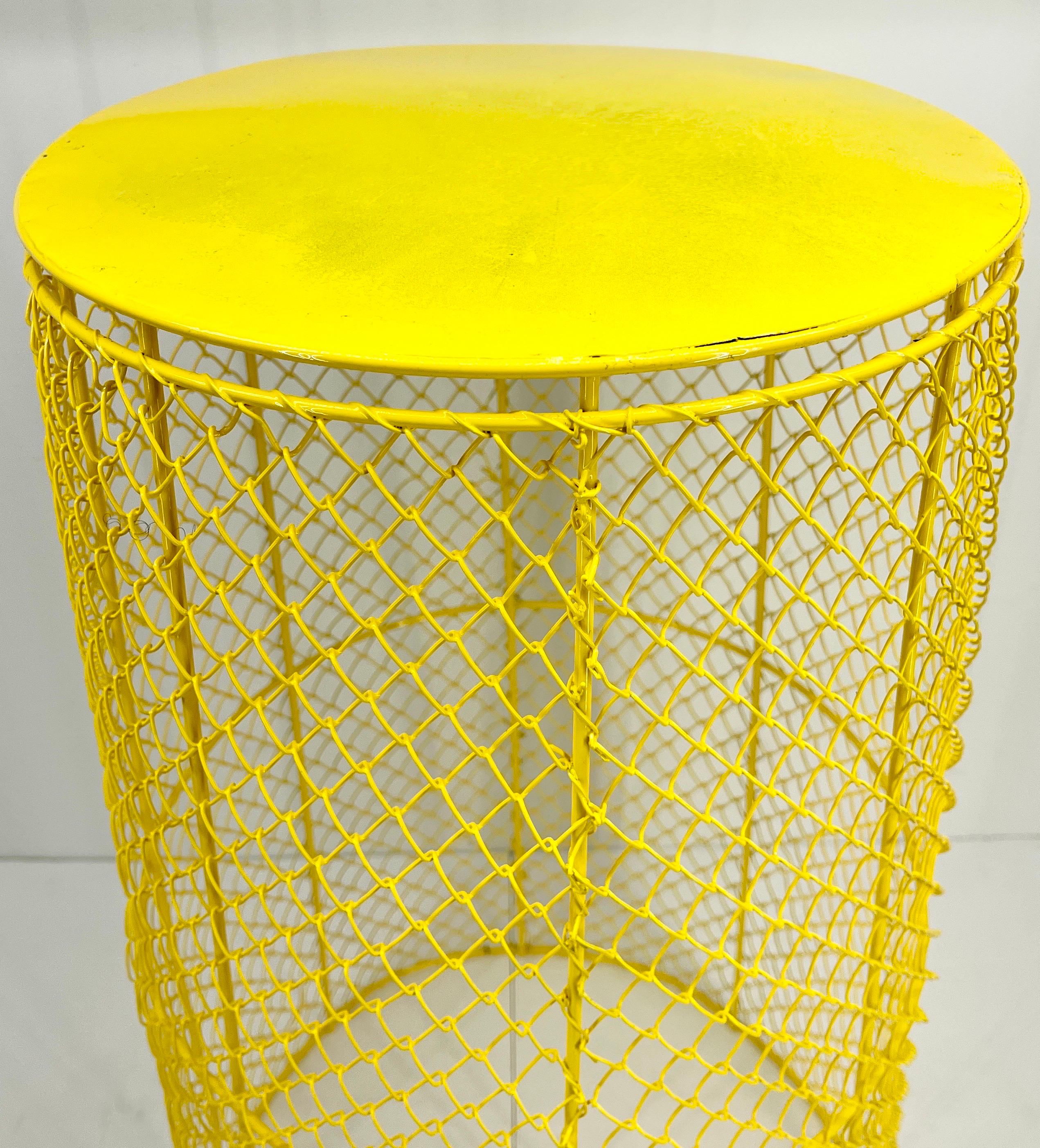 American Mid-Century Modern Metal Hamper or Trash Can, Powder Coated Yellow For Sale