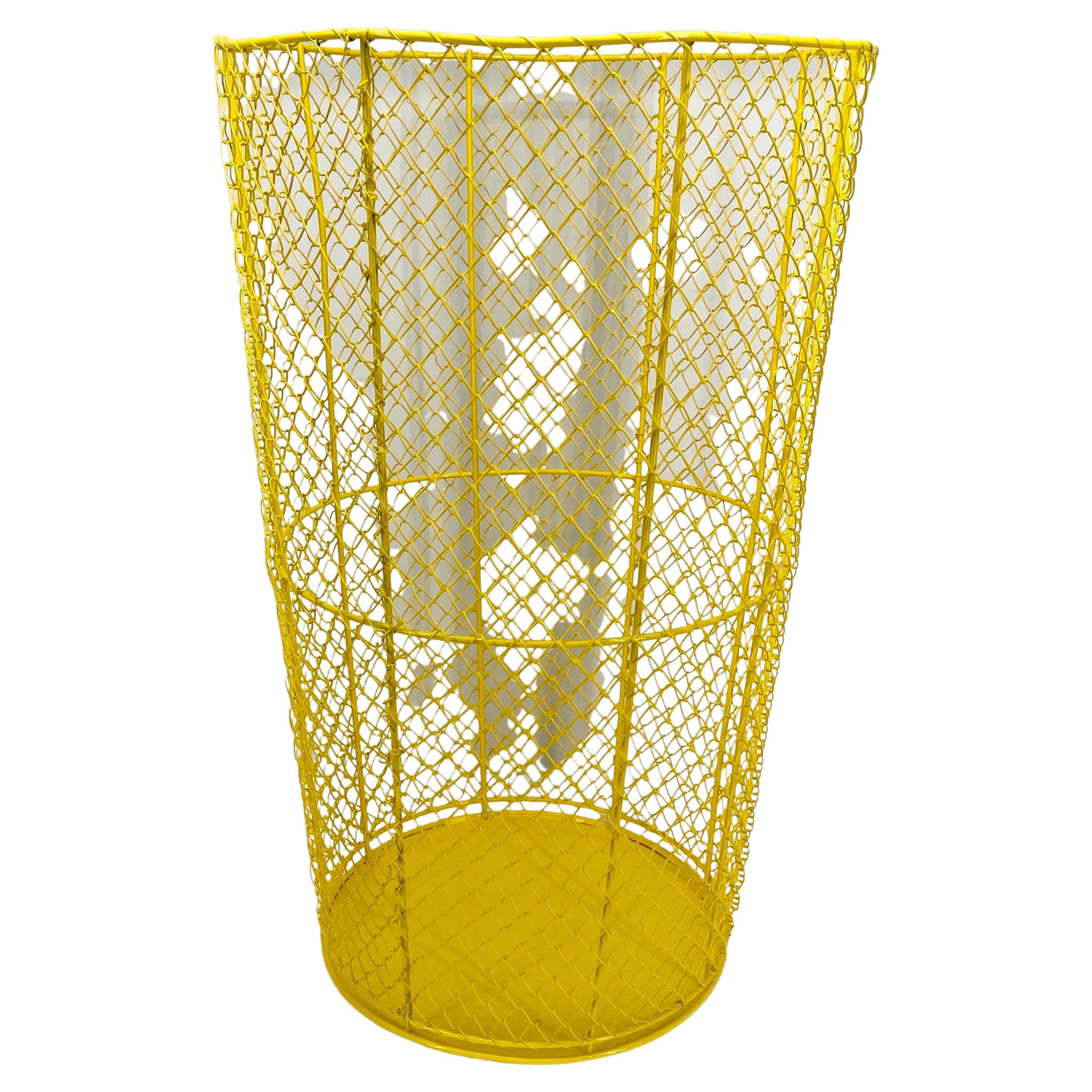 Powder-Coated Mid-Century Modern Metal Hamper or Trash Can, Powder Coated Yellow For Sale