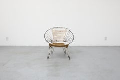 Mid-Century Metal Hoop Chair with Enameled Metal Frame and Woven Rope Seat