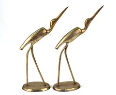 Sculptures d'oiseaux ibis en métal:: moderne du milieu du siècle dernier