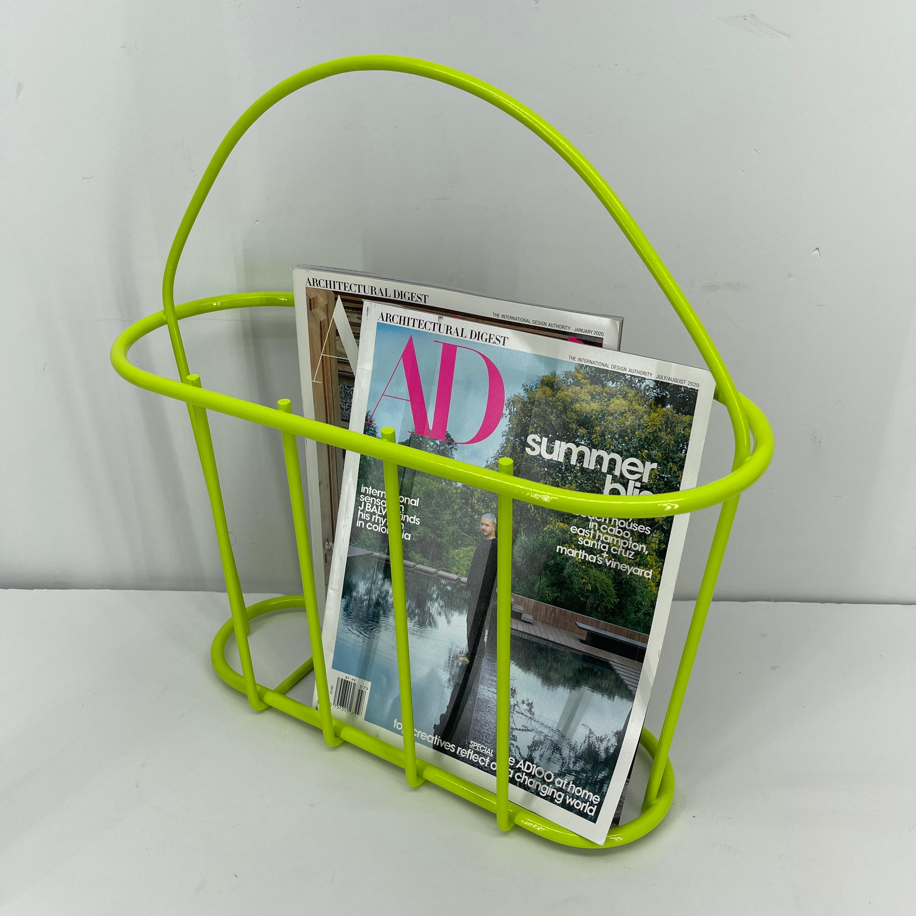 American Mid-Century Modern Metal Magazine Chartreuse Rack, Powder-Coated