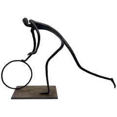 Mid-Century Modern Metal Sculpture of Man with Ring