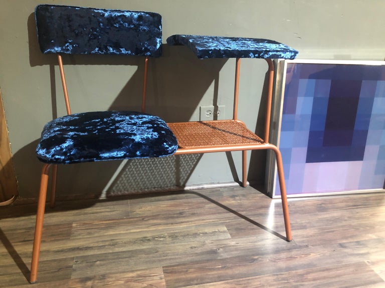 MidCentury Modern Metal Wire Telephone Table and Bench at 1stDibs