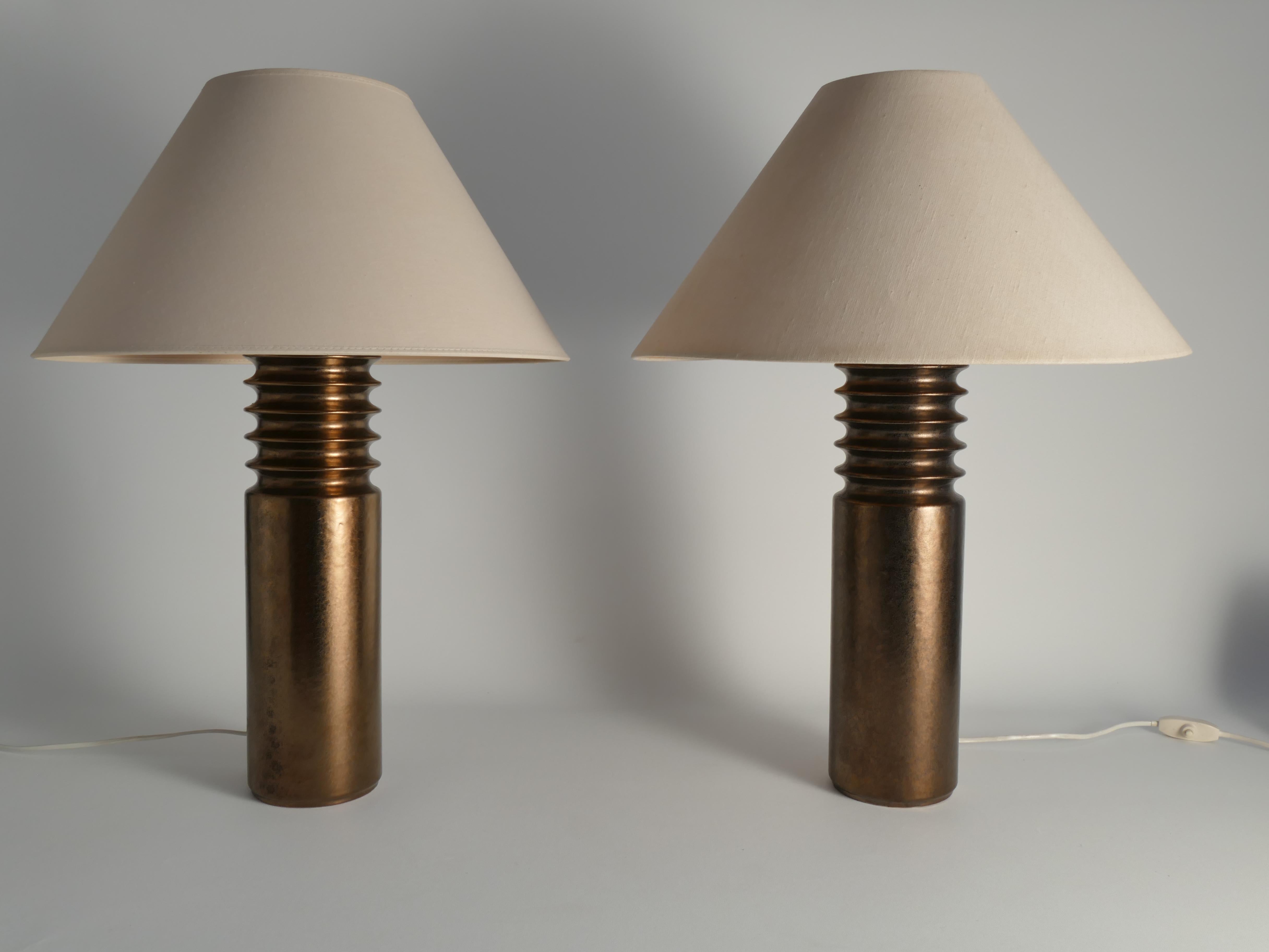 Mid-century Modern Metallic Aubergine Ceramic Table Lamps 