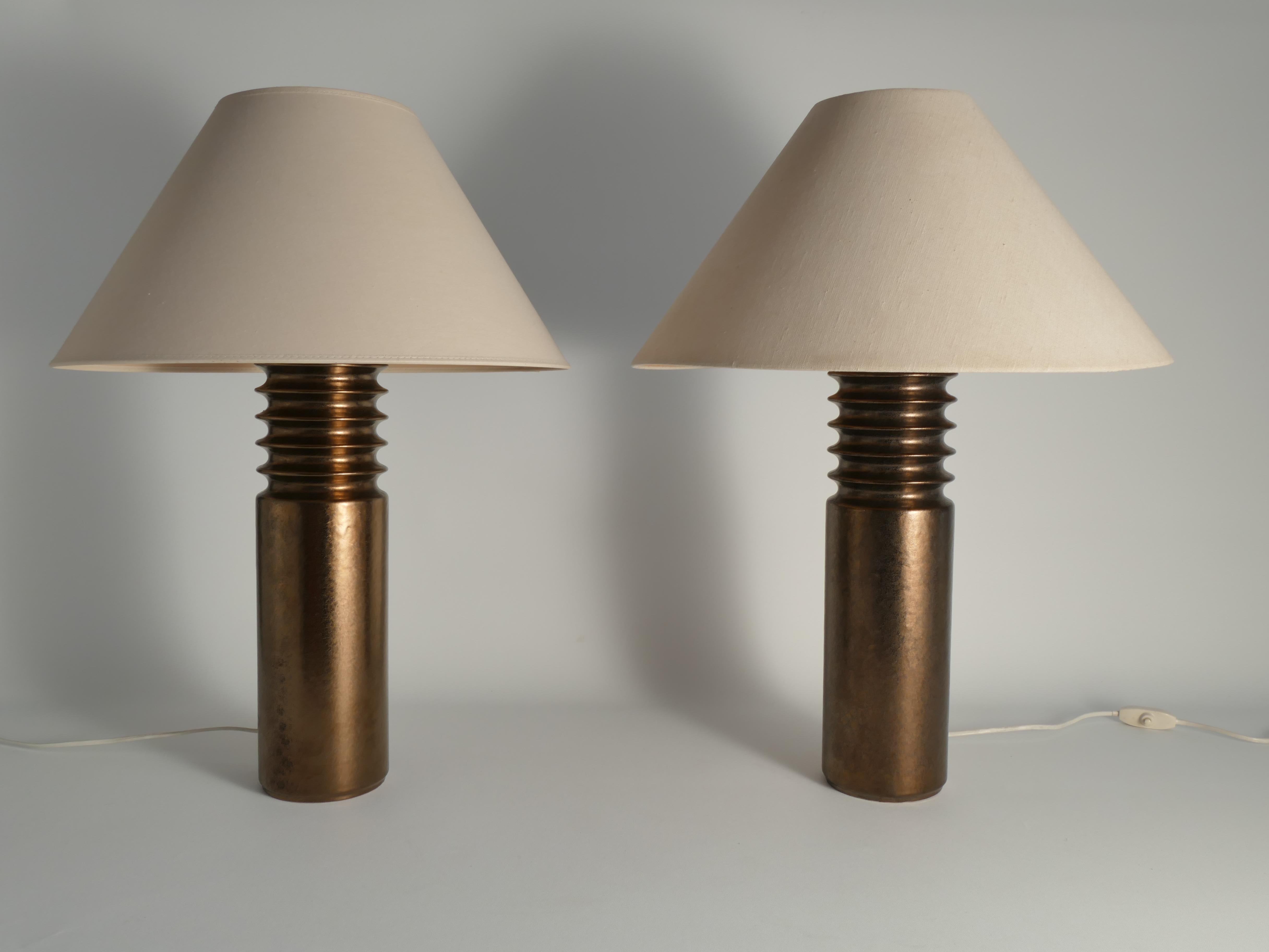 Mid-century Modern Metallic Aubergine Ceramic Table Lamps 