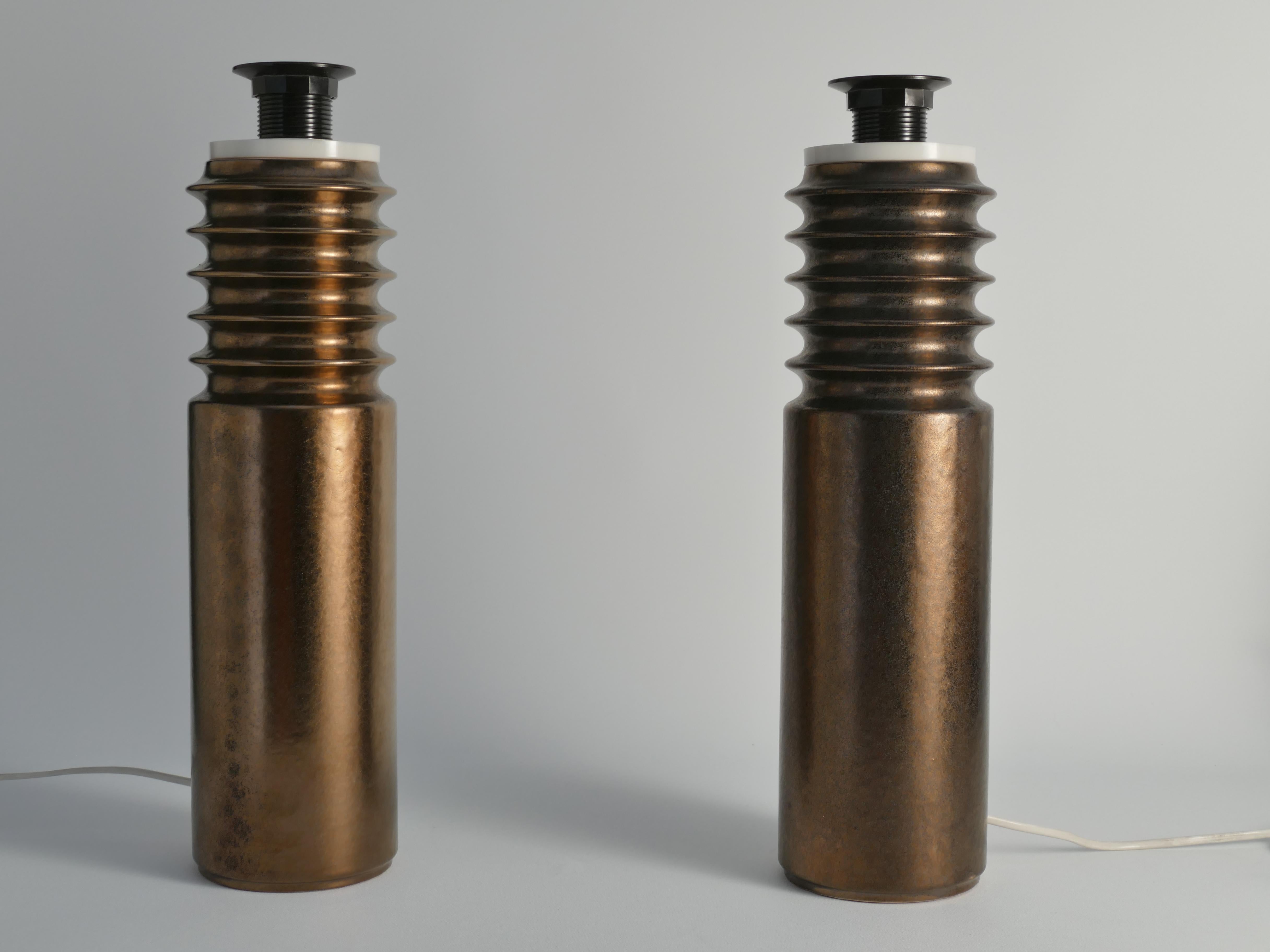 Mid-century Modern Metallic Aubergine Ceramic Table Lamps 