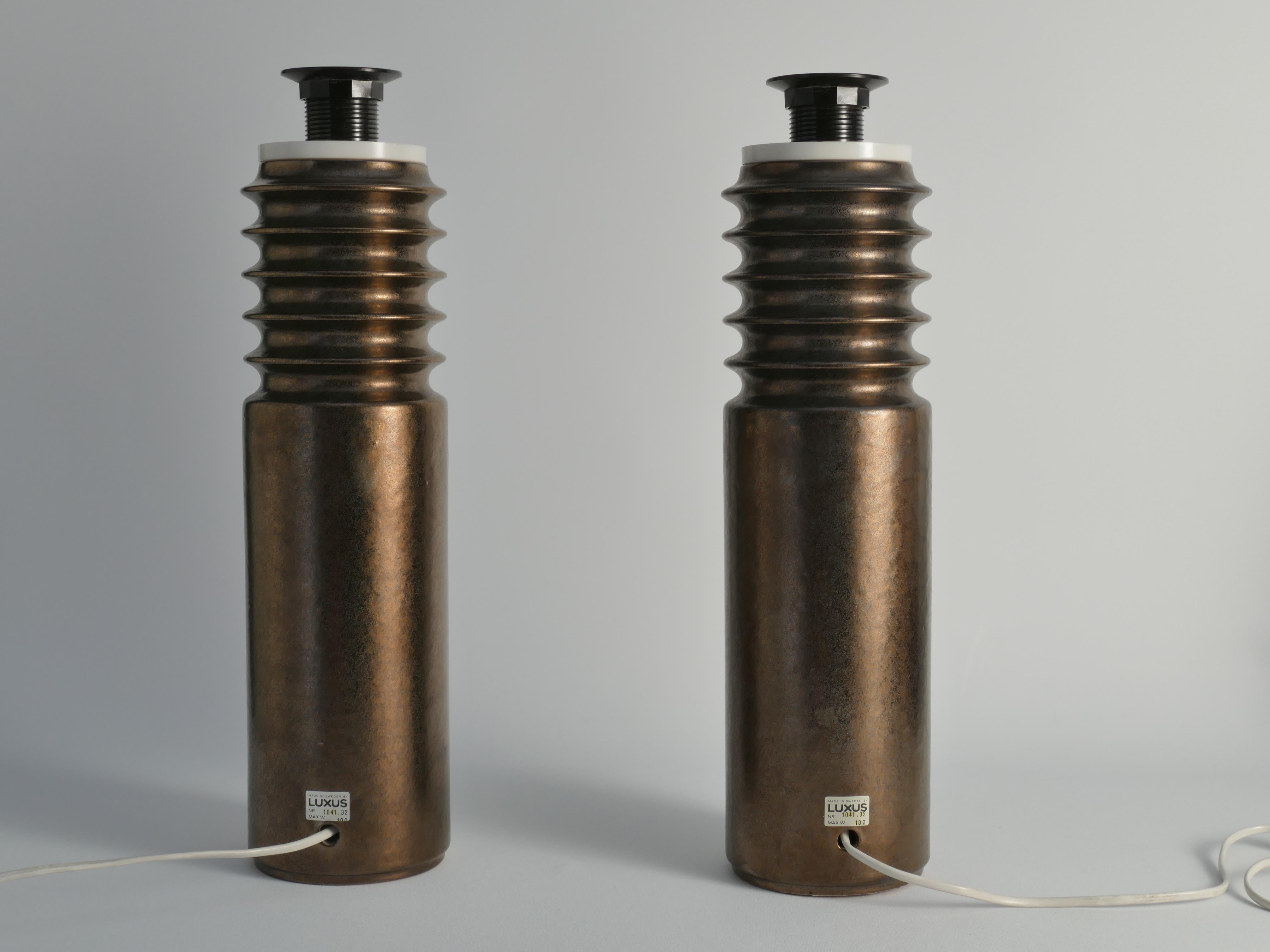 Late 20th Century Mid-century Modern Metallic Aubergine Ceramic Table Lamps 